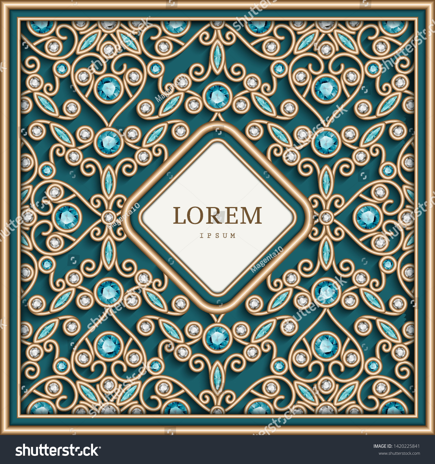 Vintage Gold Frame Ornamental Jewelry Pattern Stock Vector