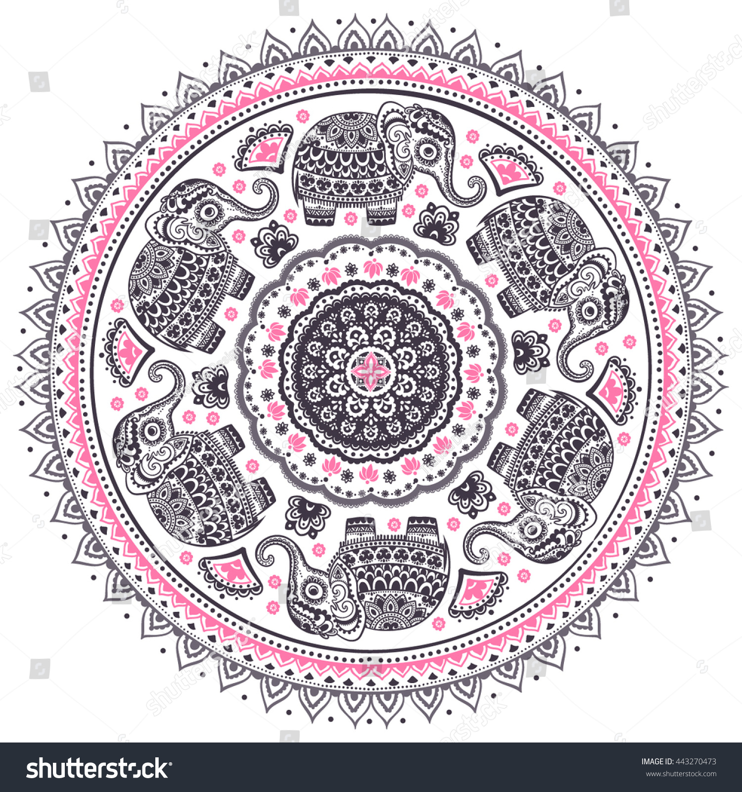 SVG of Vintage graphic vector Indian lotus cute ethnic elephant mandala pattern. African tribal ornament. Can be used for a coloring book, textile, prints, phone case, greeting card, business card svg
