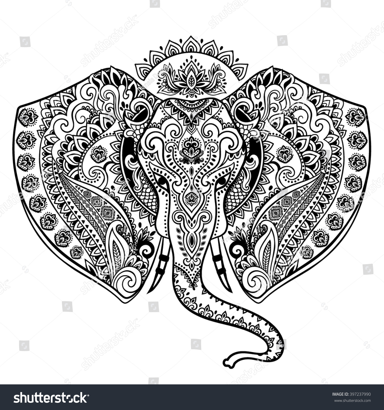 SVG of Vintage graphic vector Indian lotus ethnic elephant. African tribal ornament. Can be used for a coloring book, textile, prints, phone case, greeting card svg