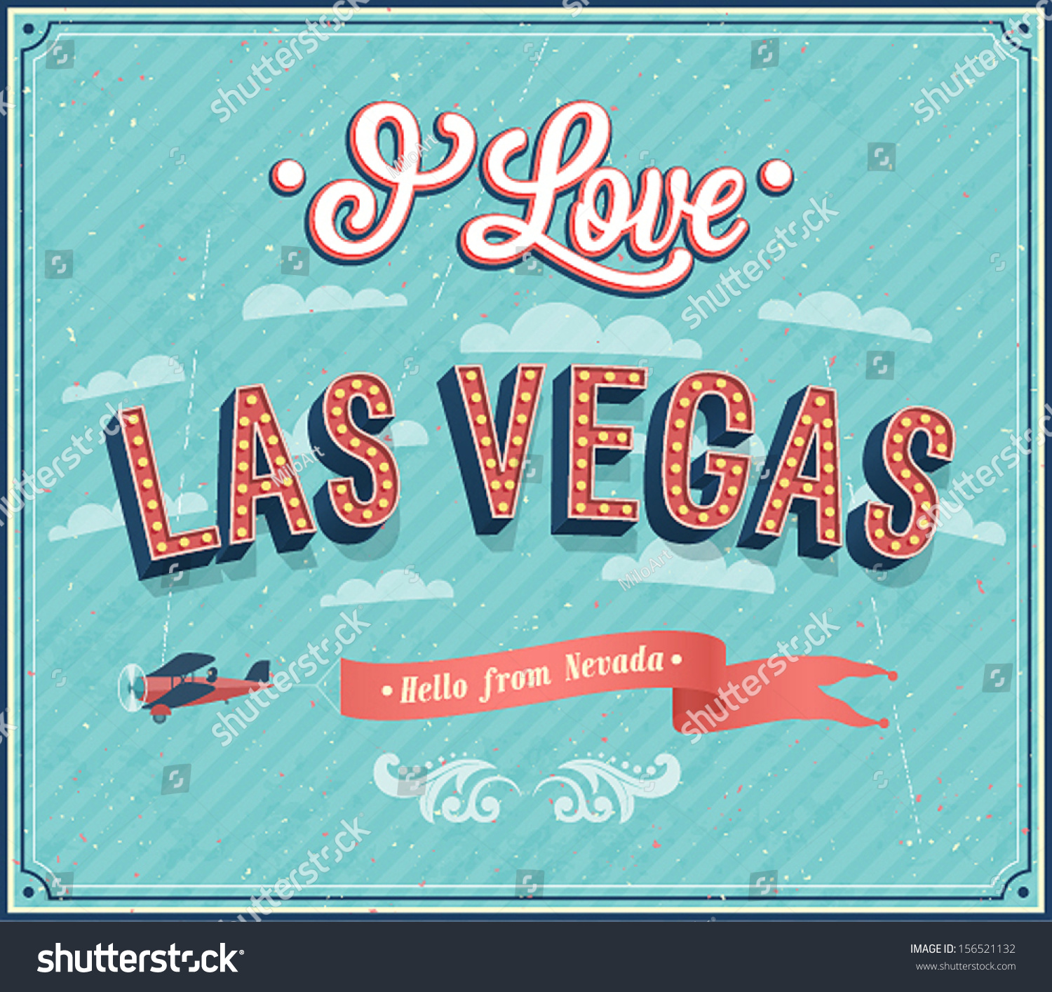 Vintage Greeting Card From Las Vegas - Nevada. Vector Illustration ...