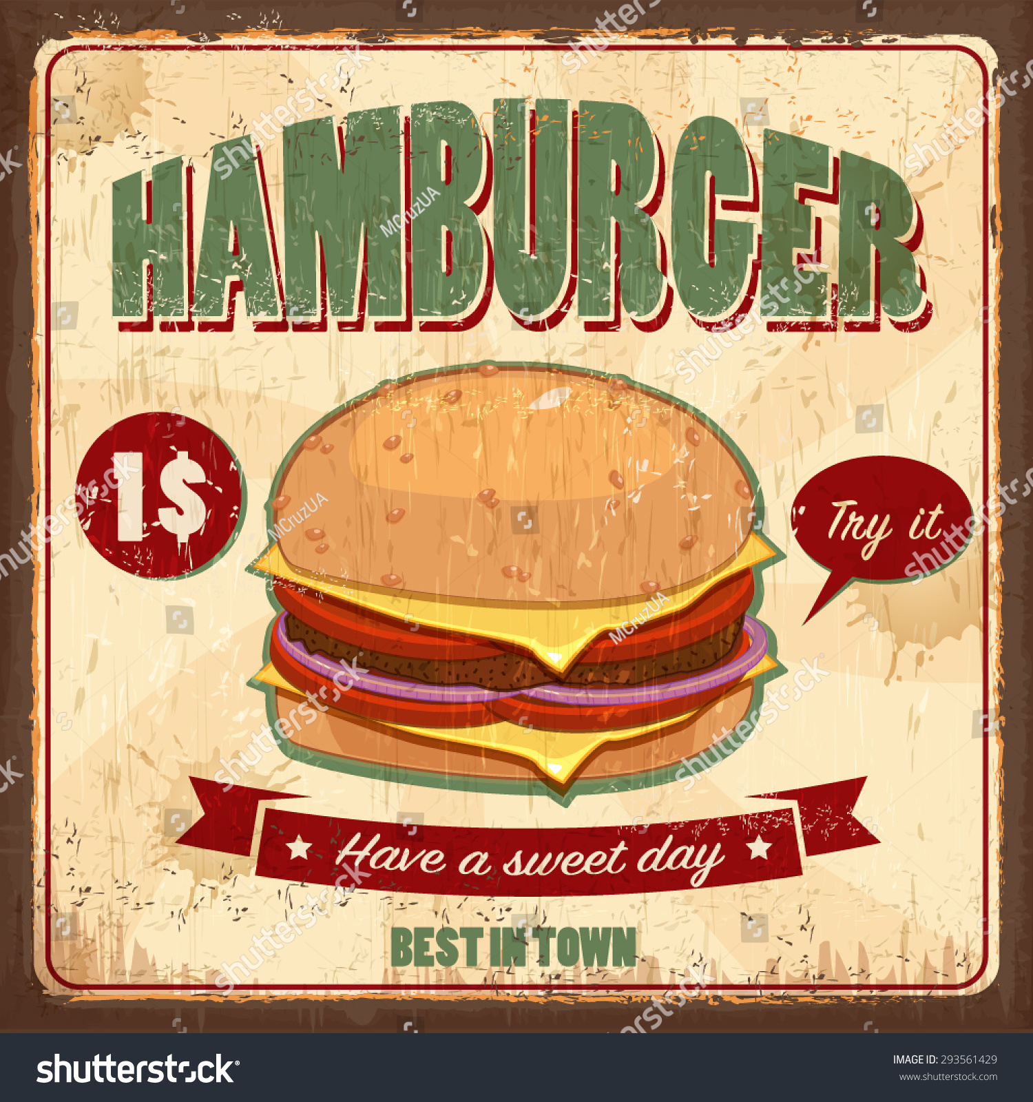 Vintage Hamburger Vector Illustration Stock Vector (Royalty Free) 293561429