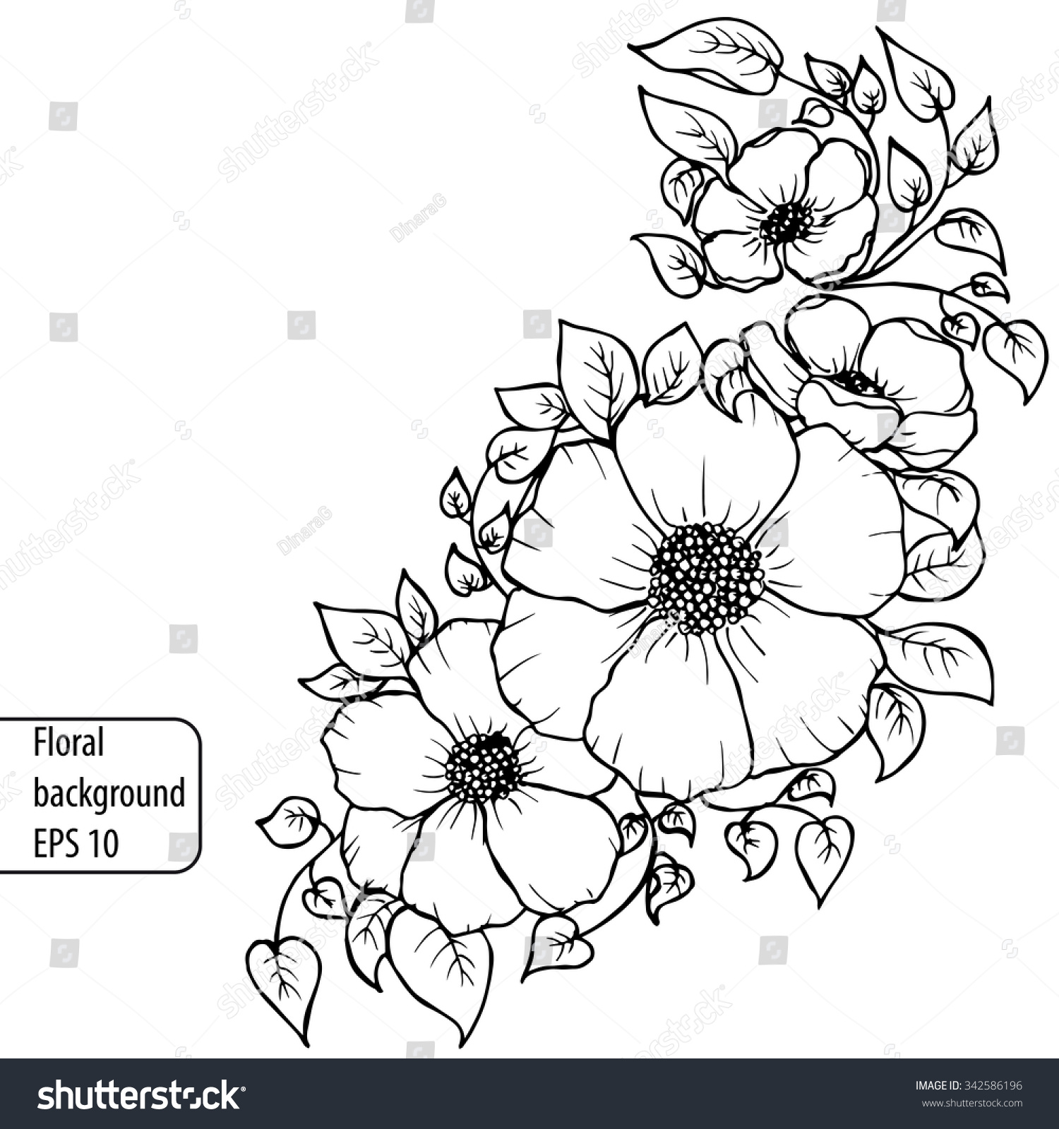 Vintage Handdrawing Black White Background Flowers Stock Vector ...