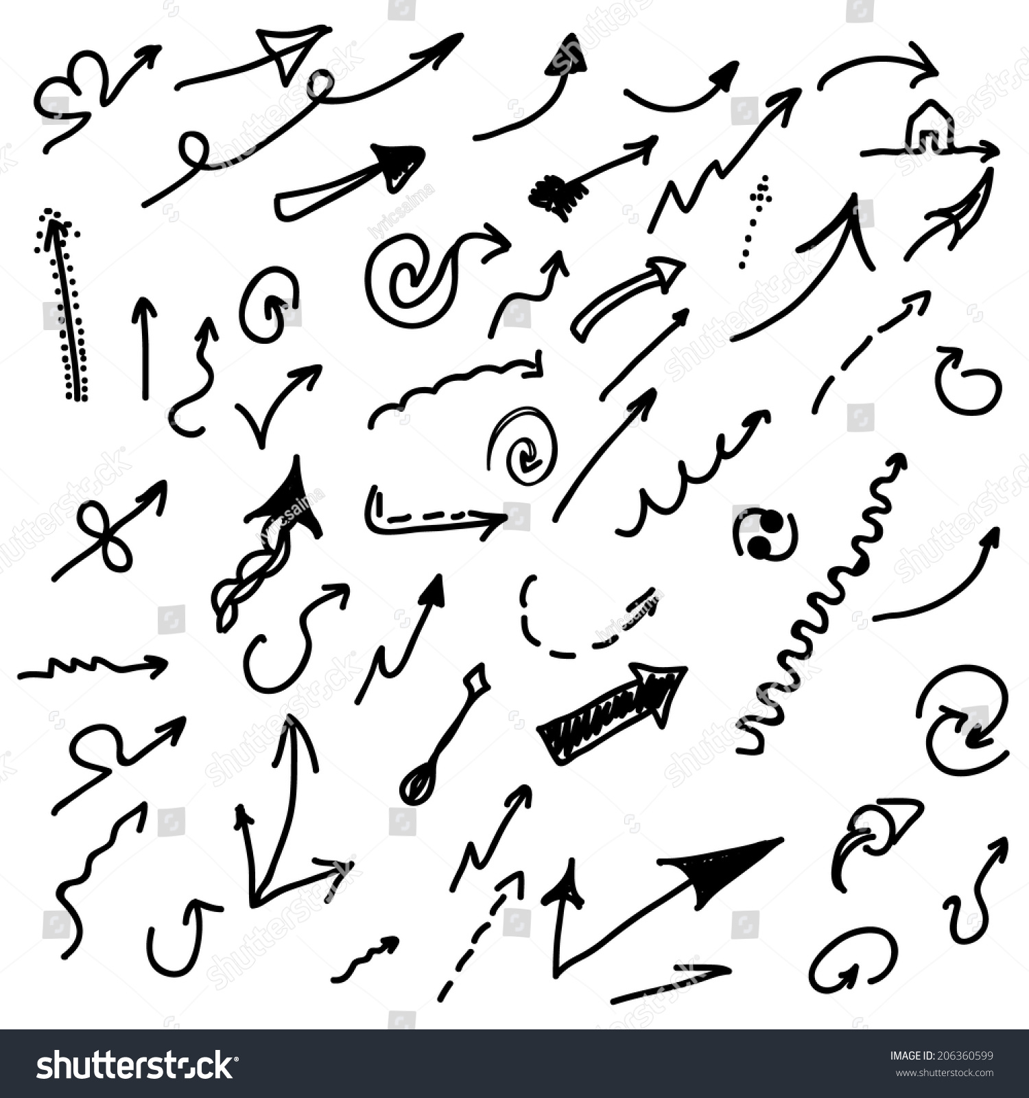 Vintage Hand Drawn Arrows Made Vector Stock Vector 206360599 - Shutterstock