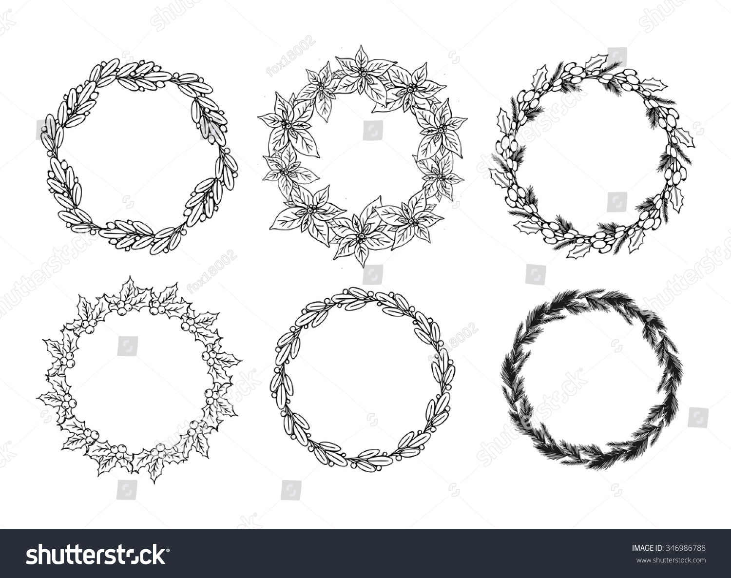 Vintage Hand Drawn Christmas Floral Wreath Stock Vector 346986788 ...