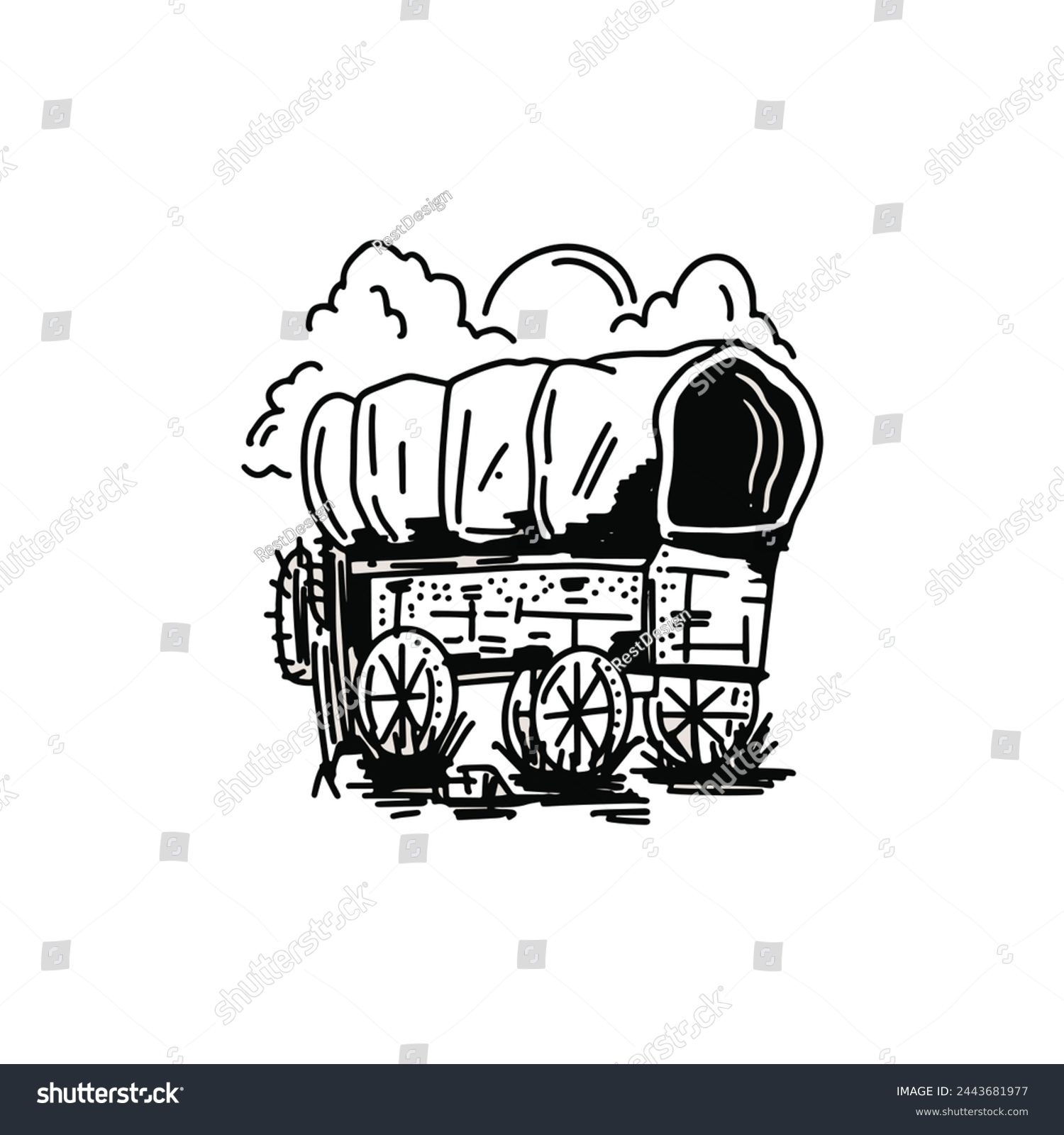 SVG of Vintage hand drawn covered wagon isolated on white background svg