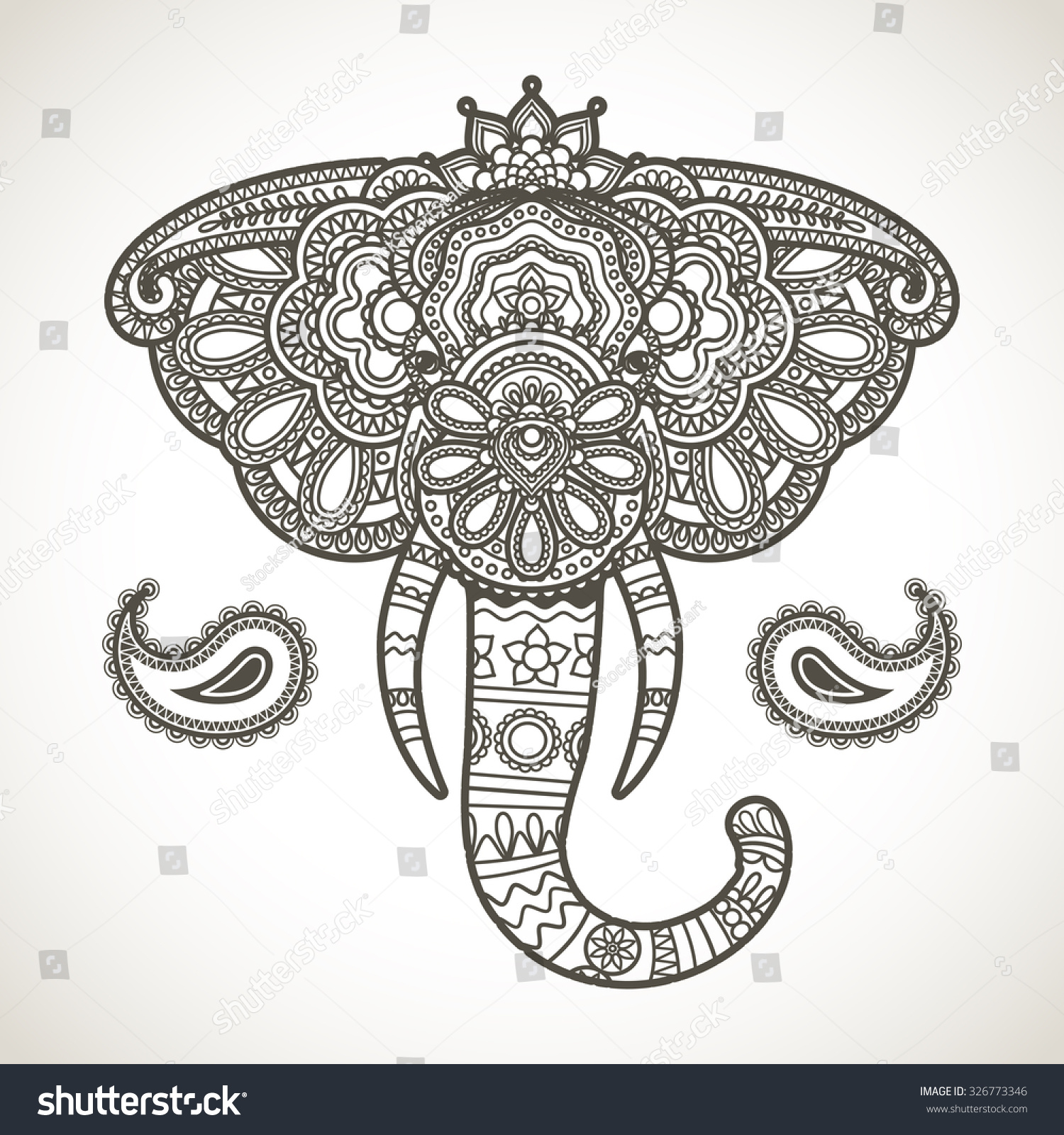 Vintage Hand-Drawn Indian Elephant Head Vector Illustration - 326773346 ...