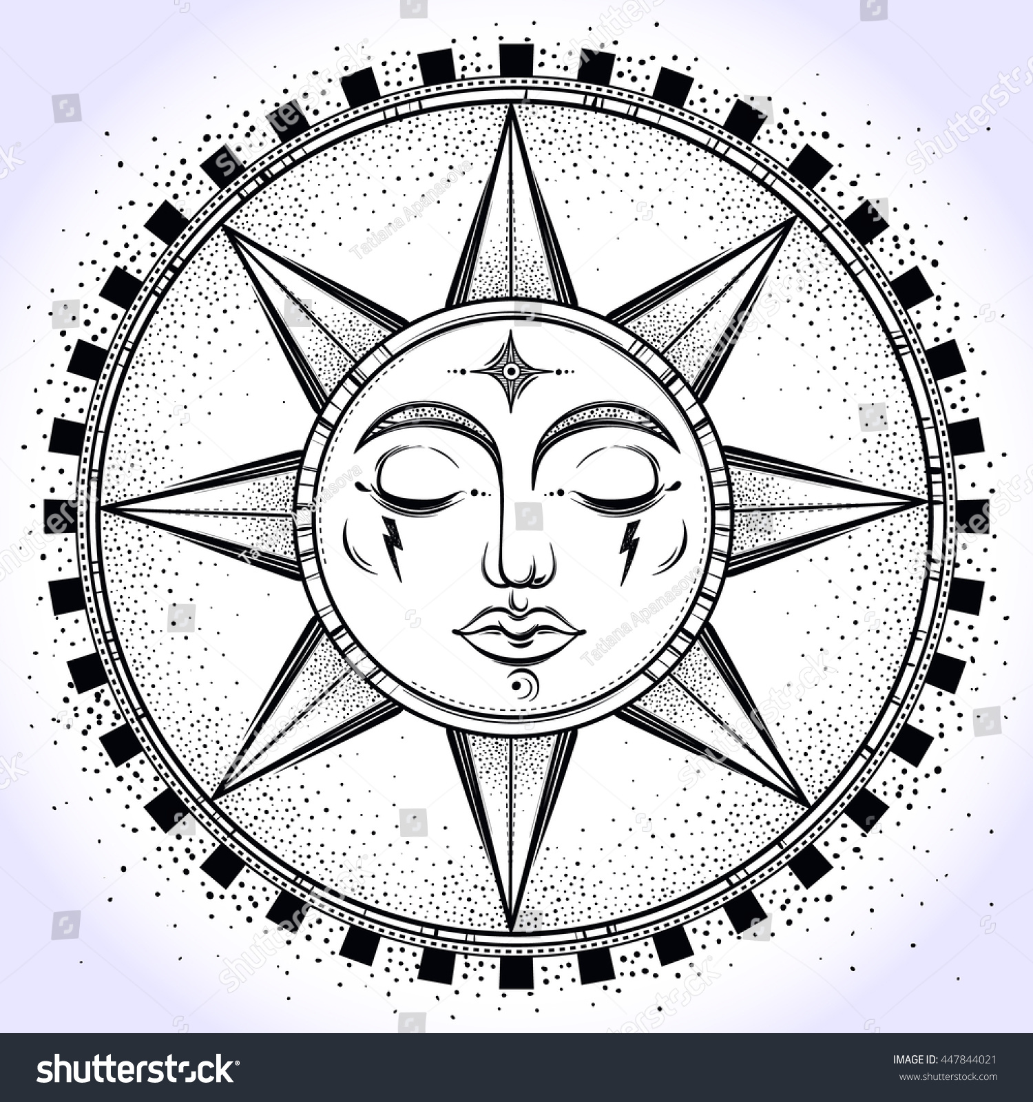 Download Vintage Hand Drawn Sun Vector Illustration Stock Vector 447844021 - Shutterstock