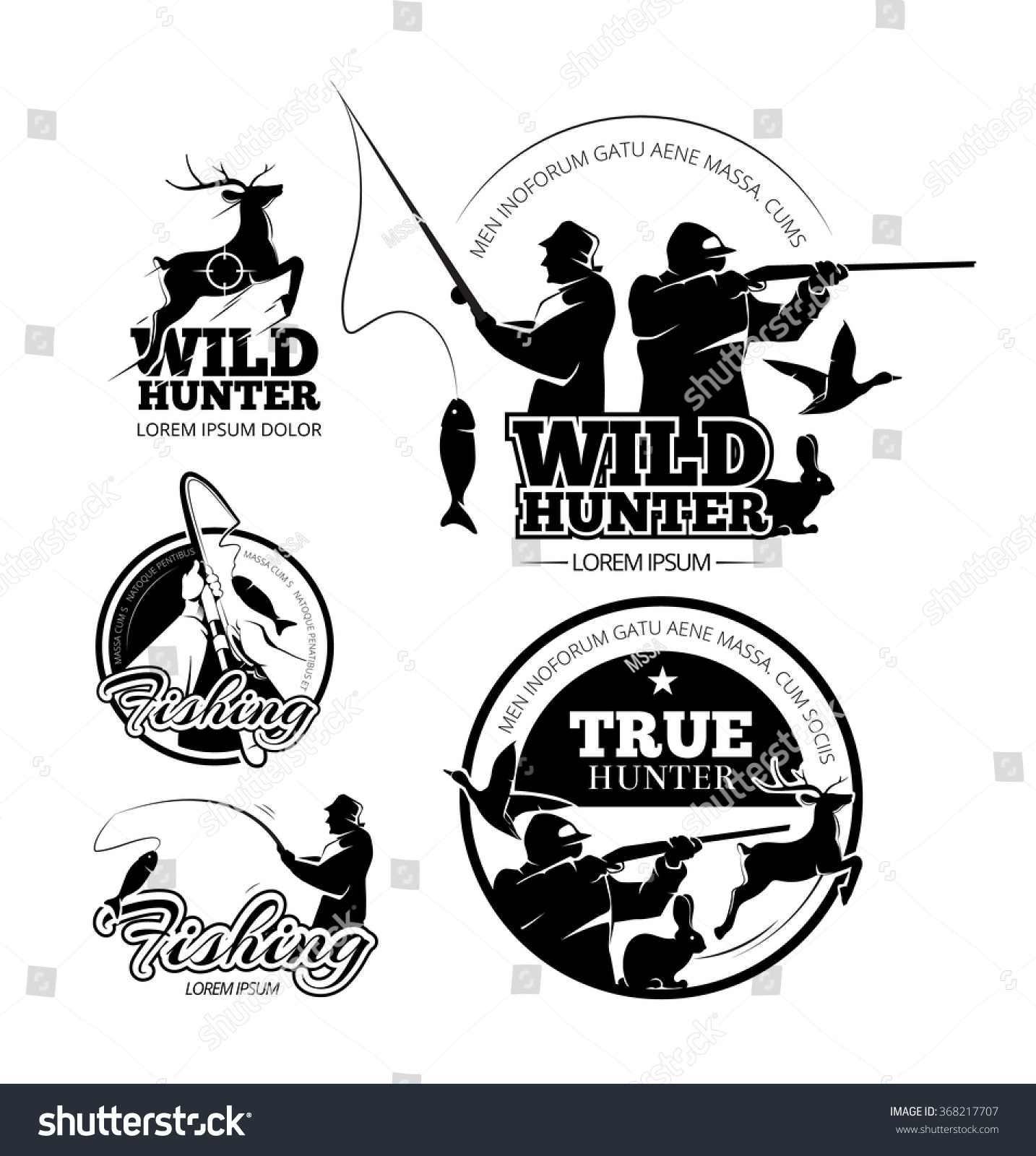 Download Vintage Hunting Fishing Vector Labels Logos Stock Vector 368217707 - Shutterstock