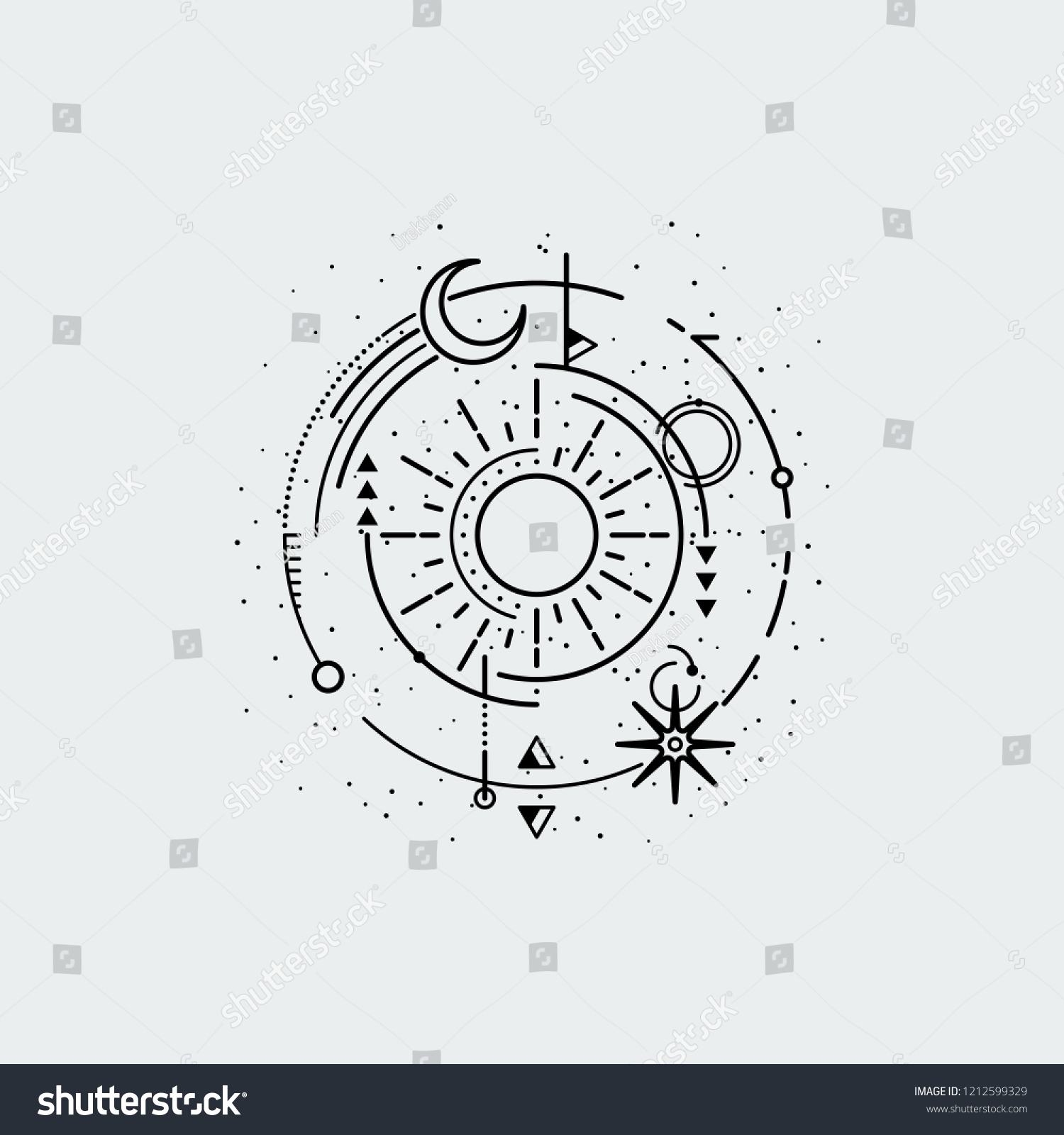 Download Vintage Illustration Thin Line Sun Sacred Stock Vector Royalty Free 1212599329