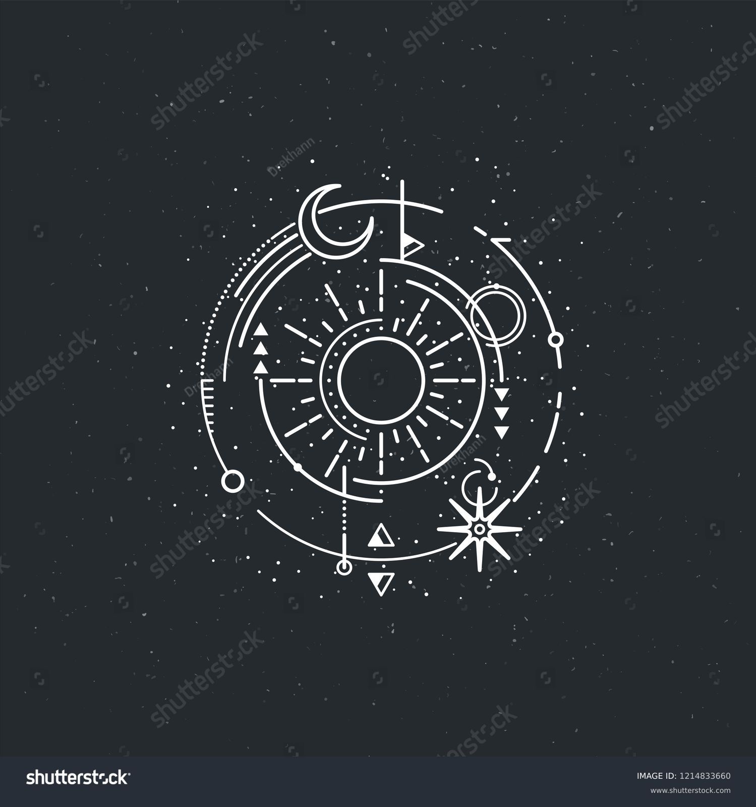 Vintage Illustration Thin Line Sun Sacred Stock Vector (Royalty Free ...