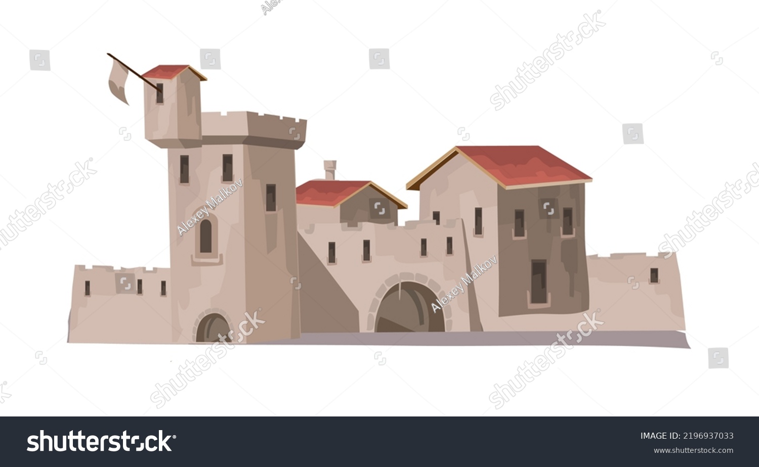 SVG of Vintage image with a beautiful old fortress, ancient castle Vector illustration for your ancient style design svg