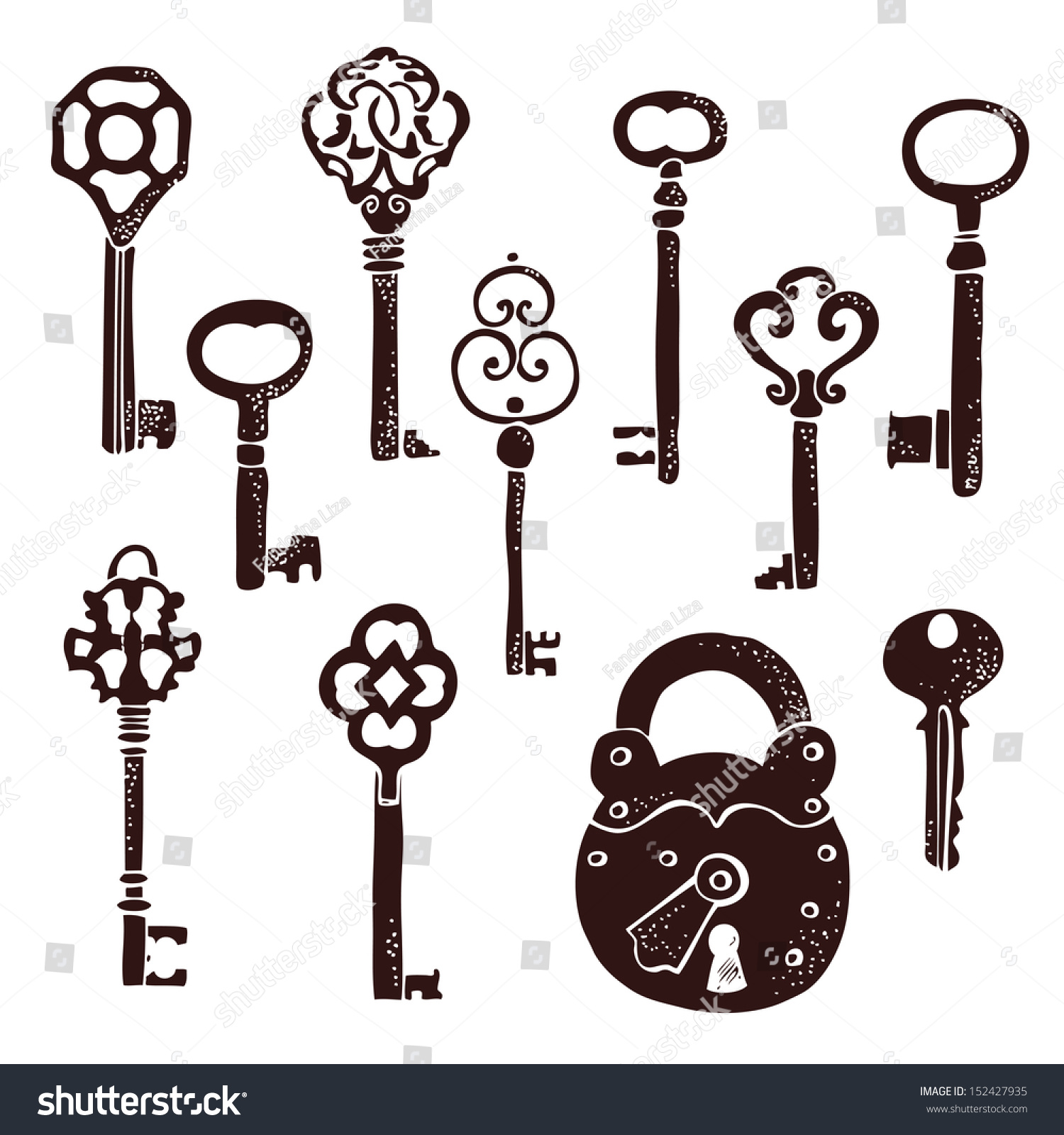 Vintage Keys Lock On White Background Stock Vector (Royalty Free) 152427935
