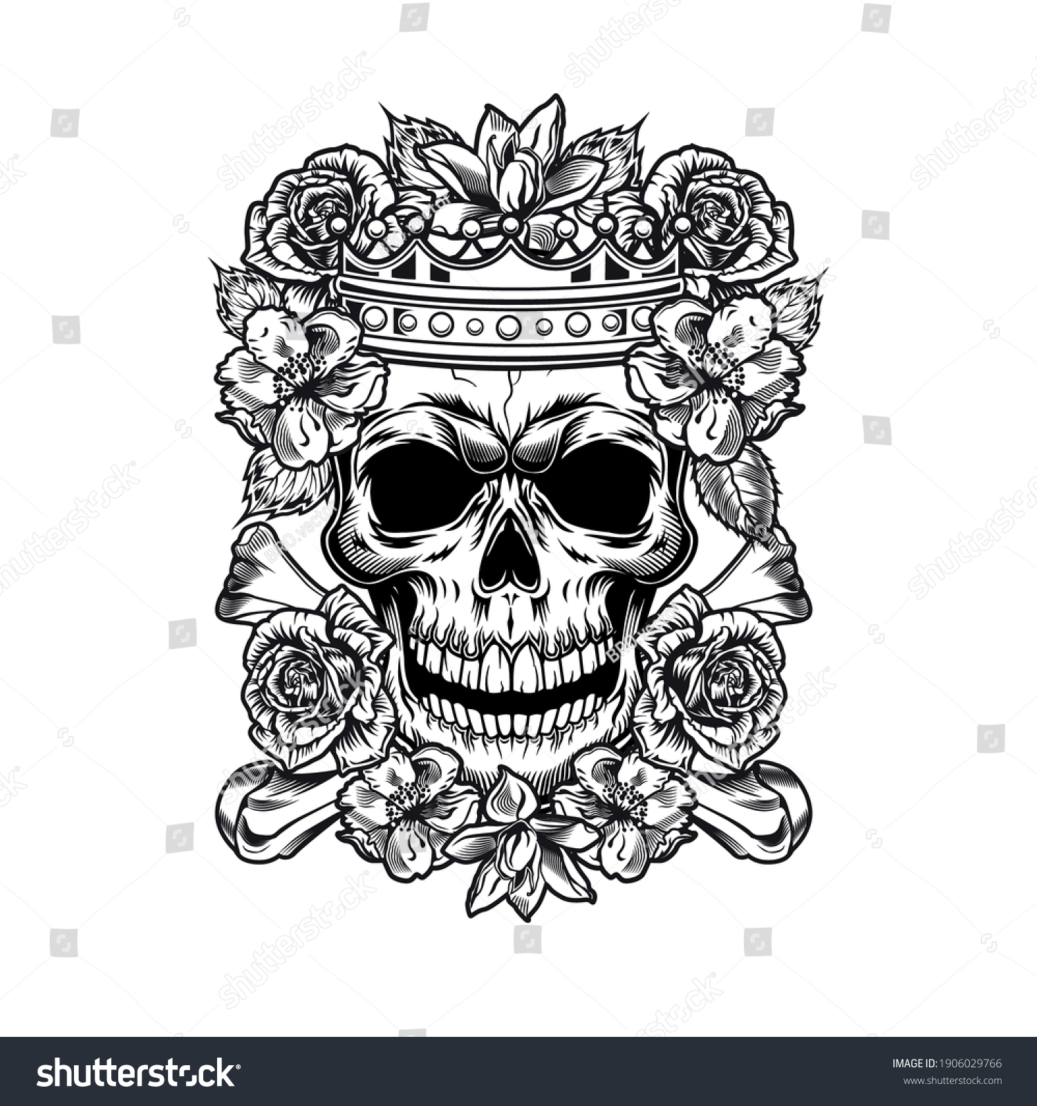 Vintage King Queen Skull Roses Vector Stock Vector (Royalty Free ...