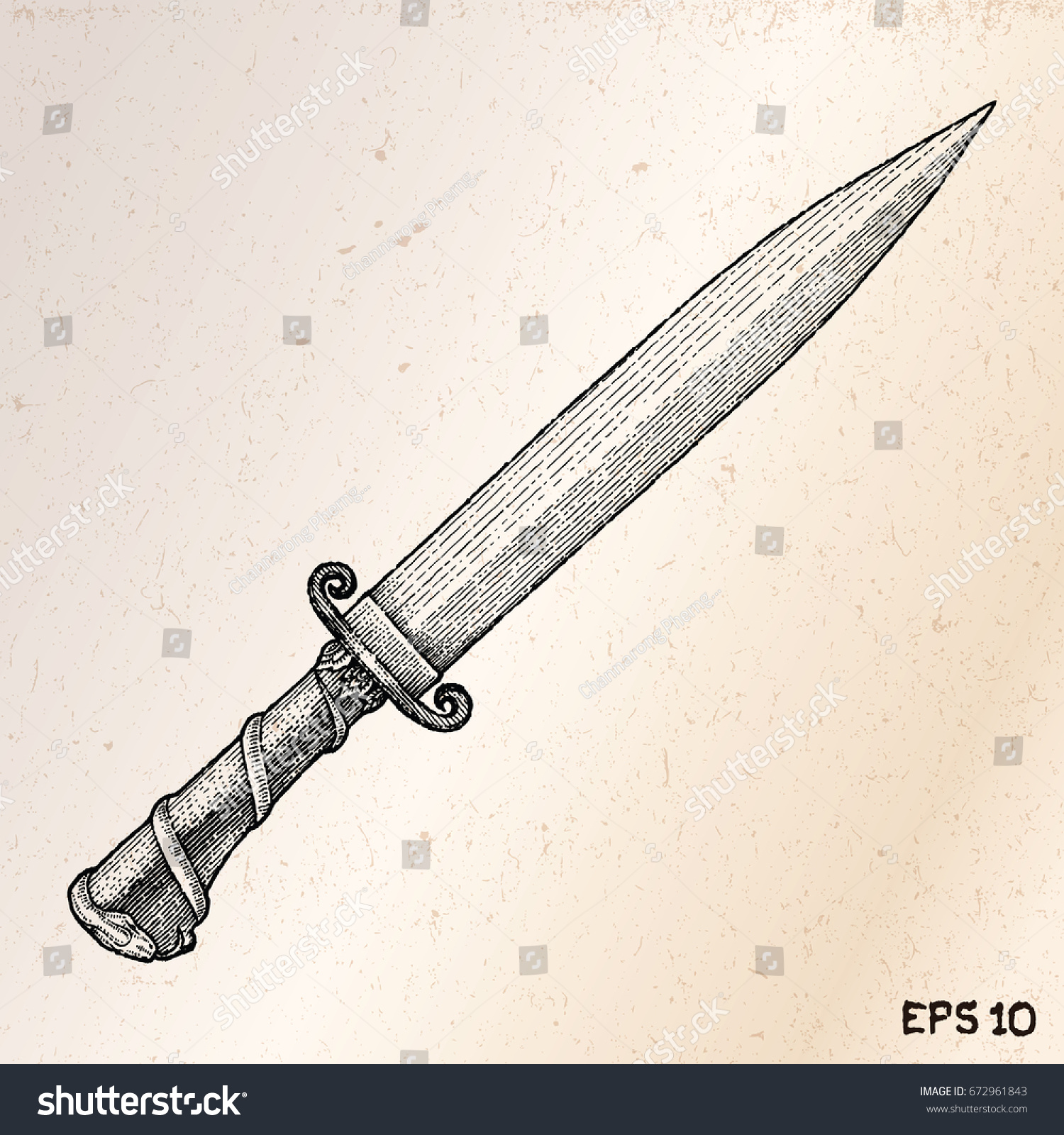 Vintage Knife Hand Drawing Engraving Illustration Stock Vector ...