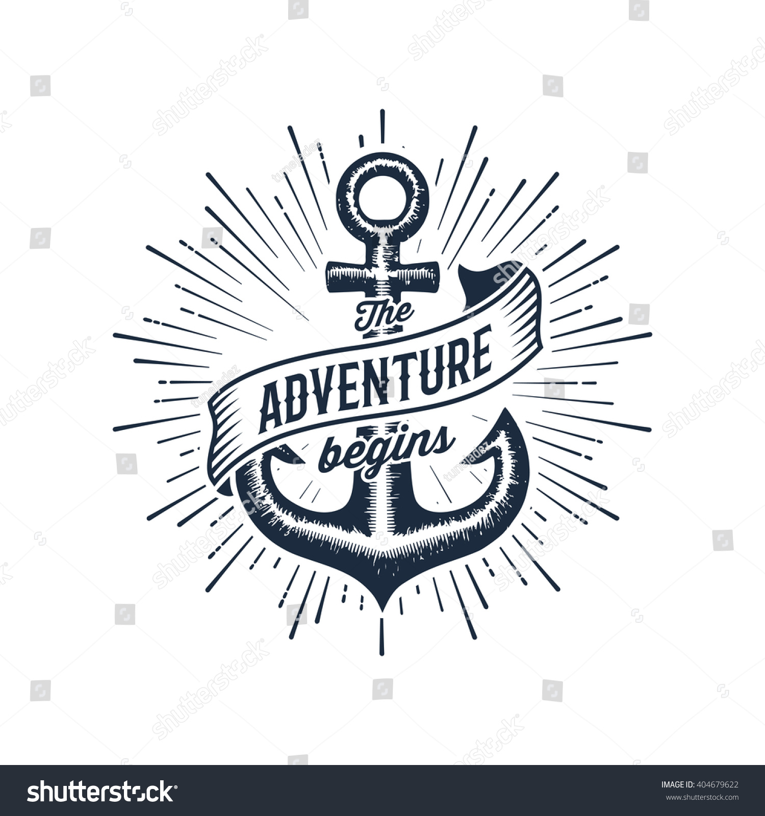 SVG of Vintage label with an anchor and slogan 'The adventure begins'. Apparel t-shirt design. Vector illustration. svg