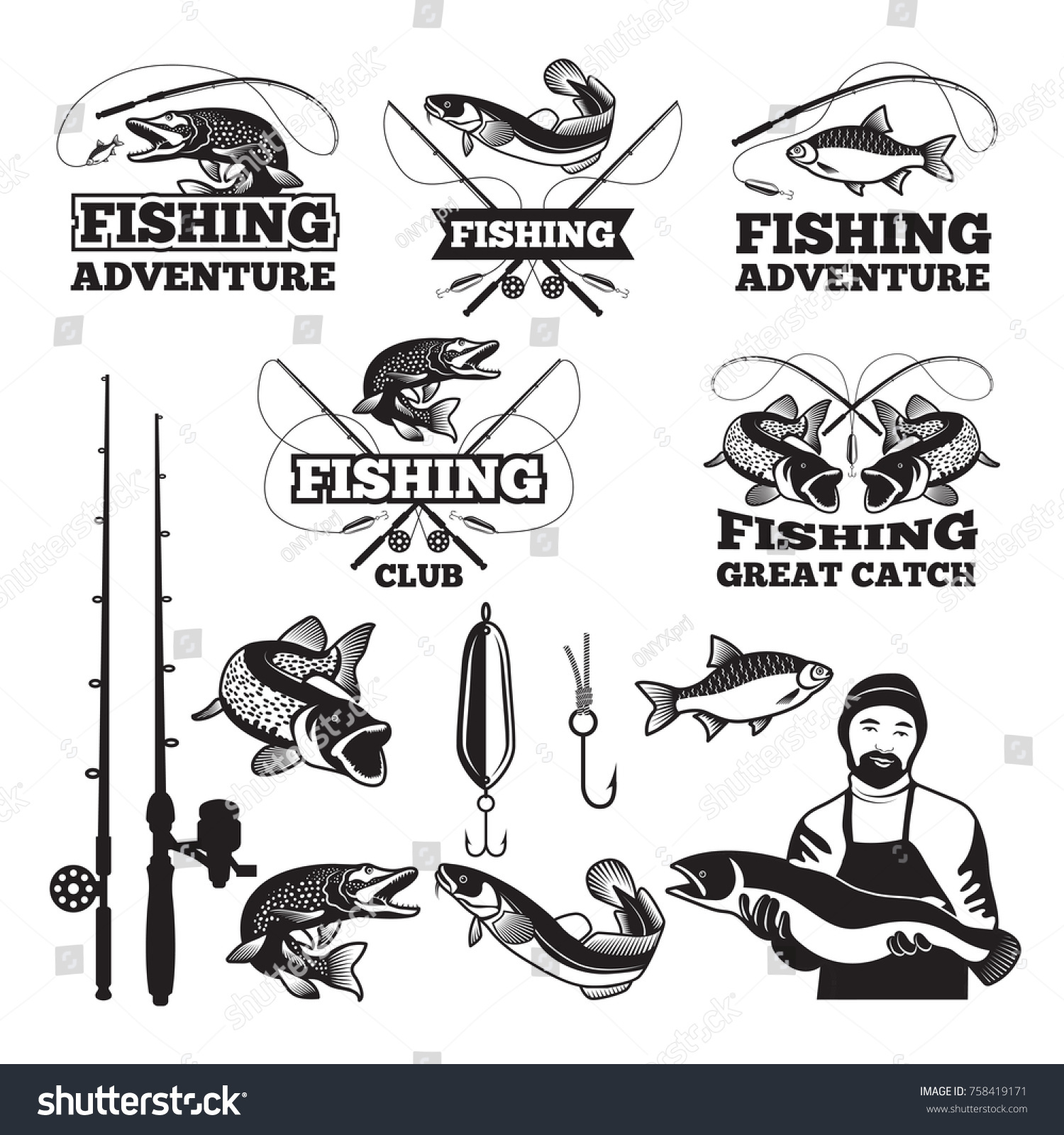 Vintage Labels Set Fishing Club Vector Stock Vector (Royalty Free ...