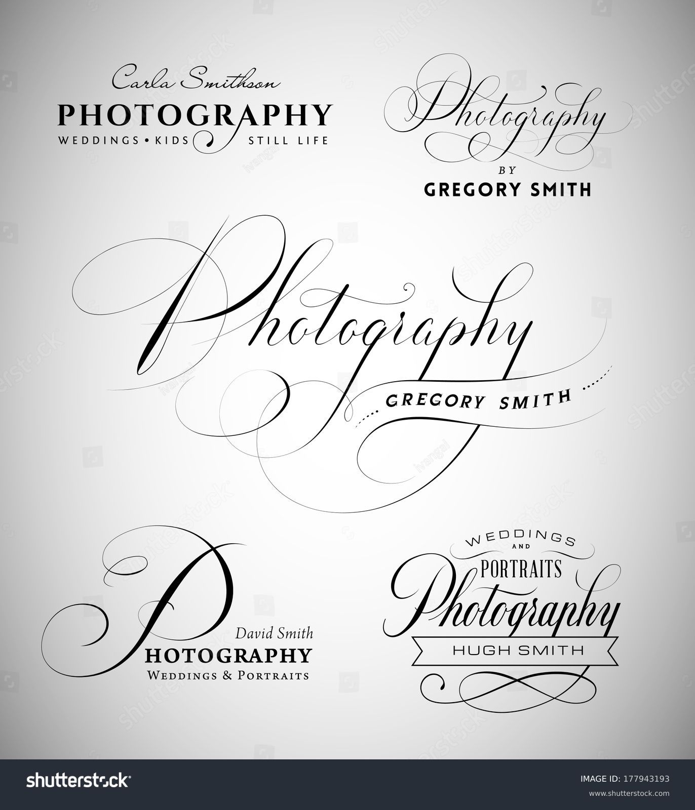 stock vector vintage labels with word photography written in calligraphic styles 177943193