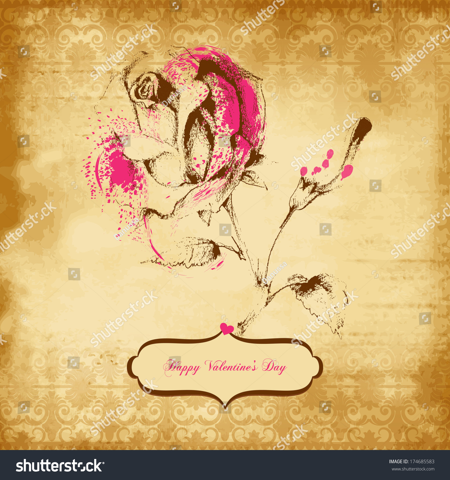 vintage love card valentine day frame stock vector (royalty