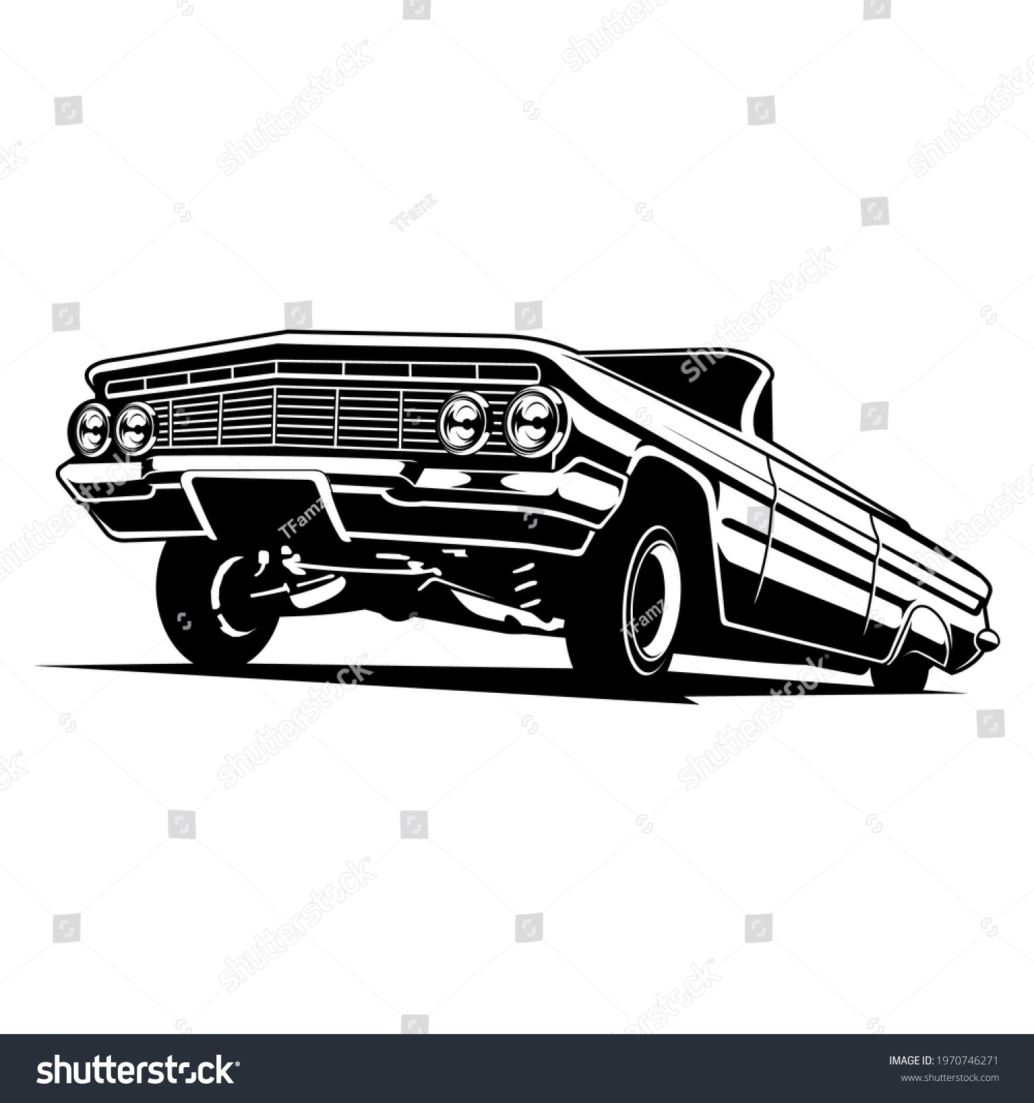 SVG of vintage lowrider car detailed image in black and white svg
