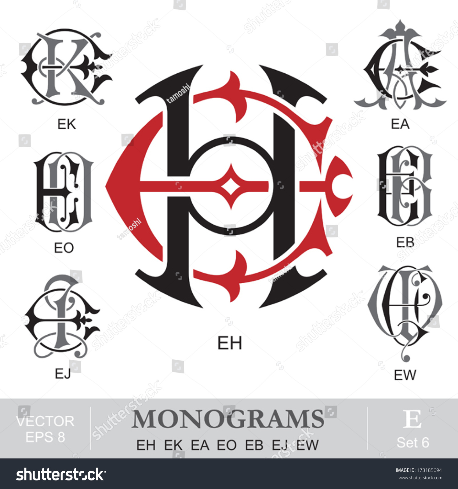 Vintage Monograms Eh Ek Ea Eo Eb Ej Ew Stock Vector Illustration ...