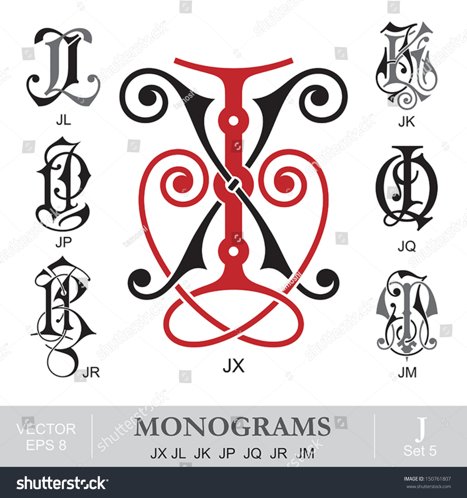 Vintage Monograms Jx Jl Jk Jp Stock Vector Royalty Free