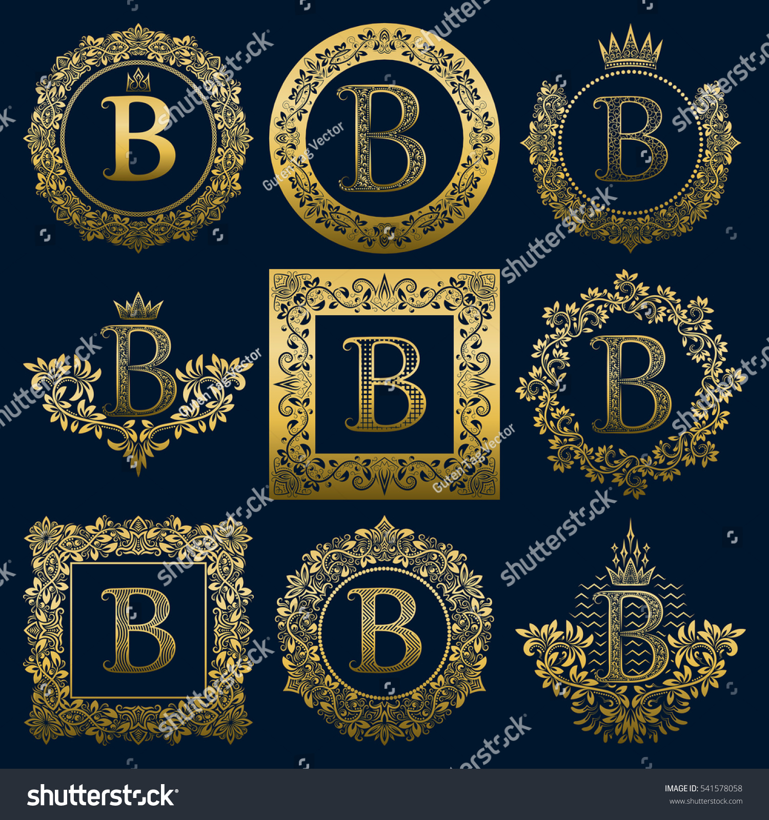 Vintage Monograms Set B Letter Golden Stock Vector (Royalty Free ...