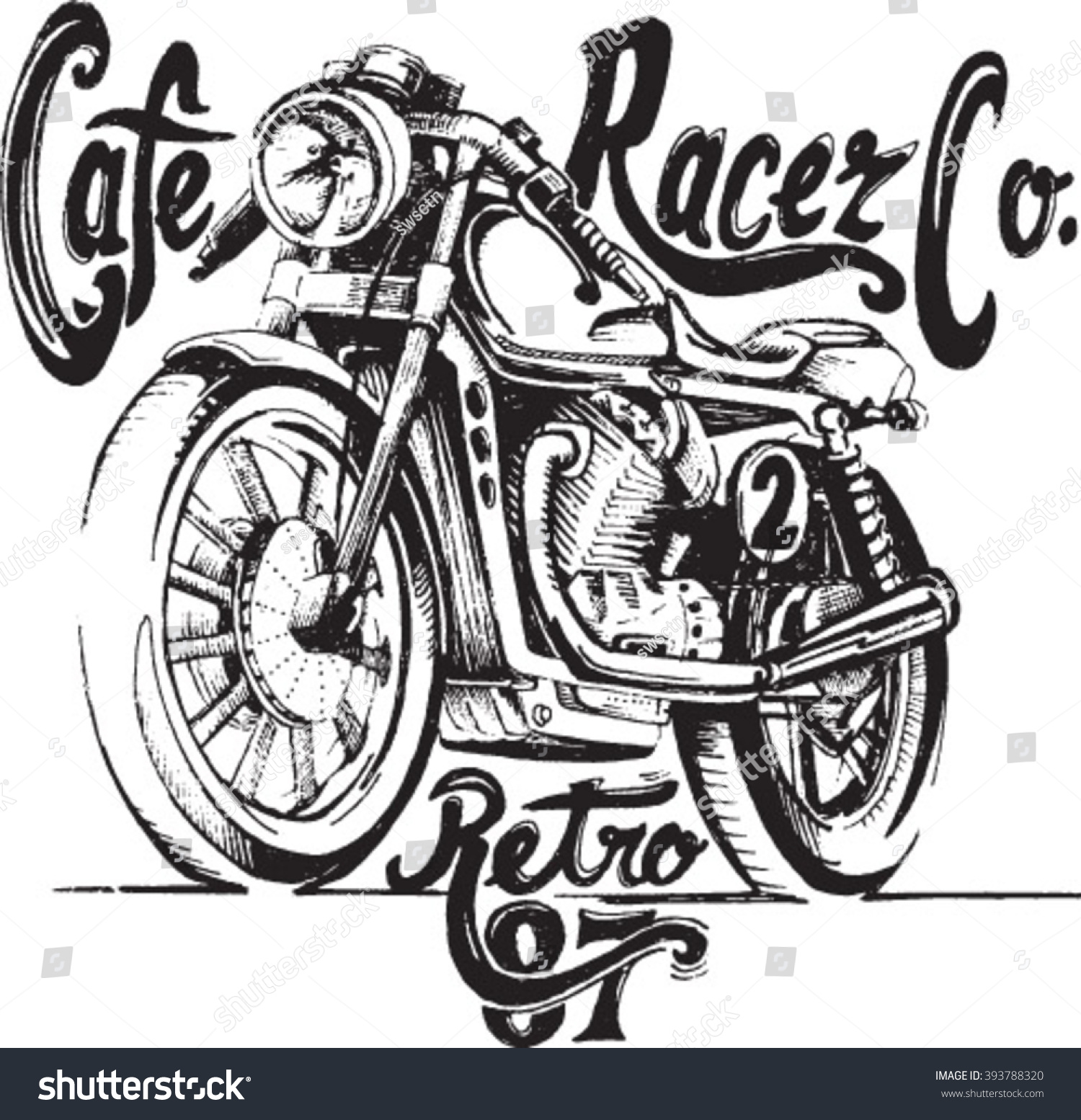 Vintage Motorcycle Hand Drawn Vector Stock-vektorgrafik 393788320