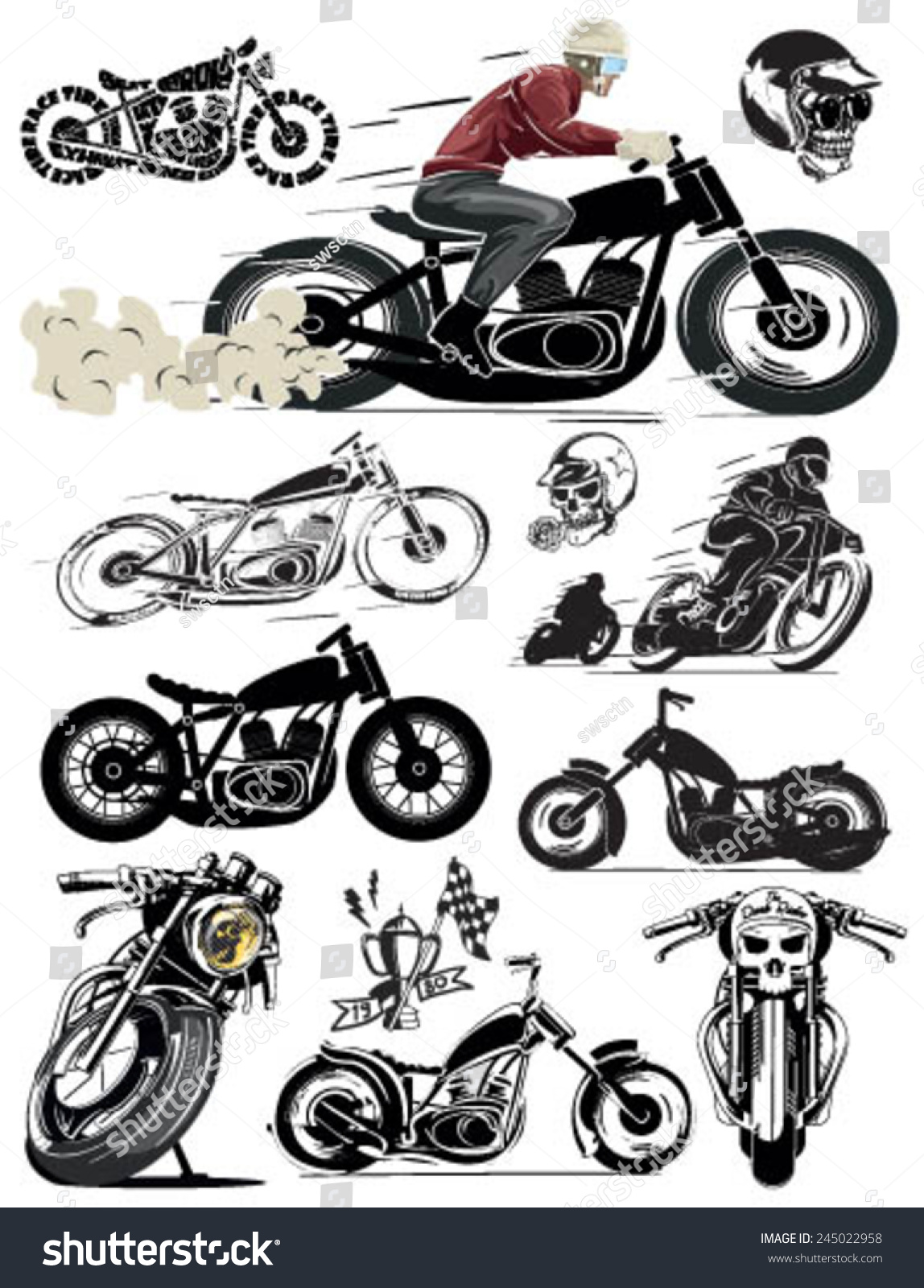 Vintage Motorcycle Vector Set Stock Vector (Royalty Free) 245022958