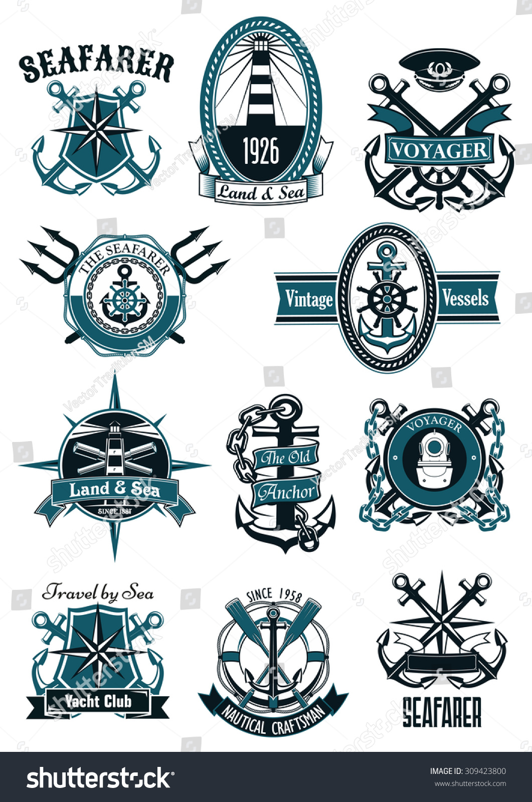 Vintage Nautical Badges Marine Anchors Helms Stock Vector (Royalty Free ...