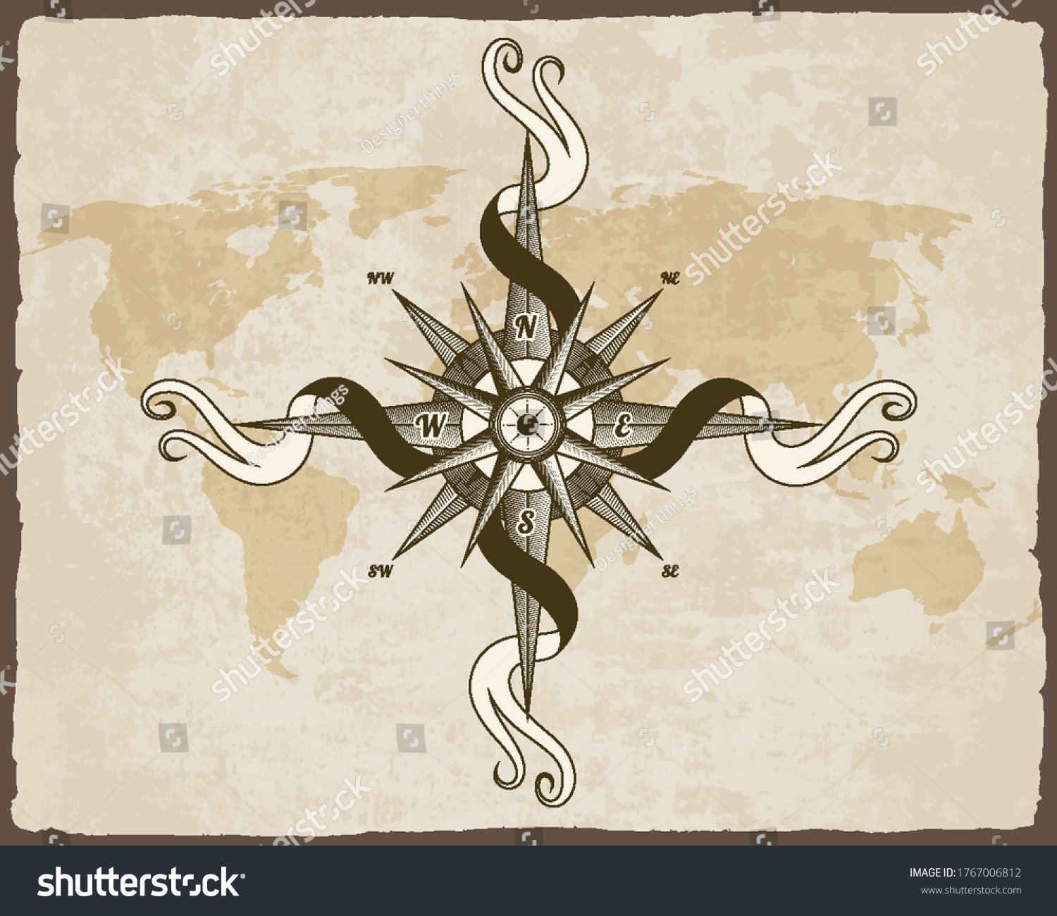 Vintage Nautical Compass Old World Map Stock Vector Royalty Free