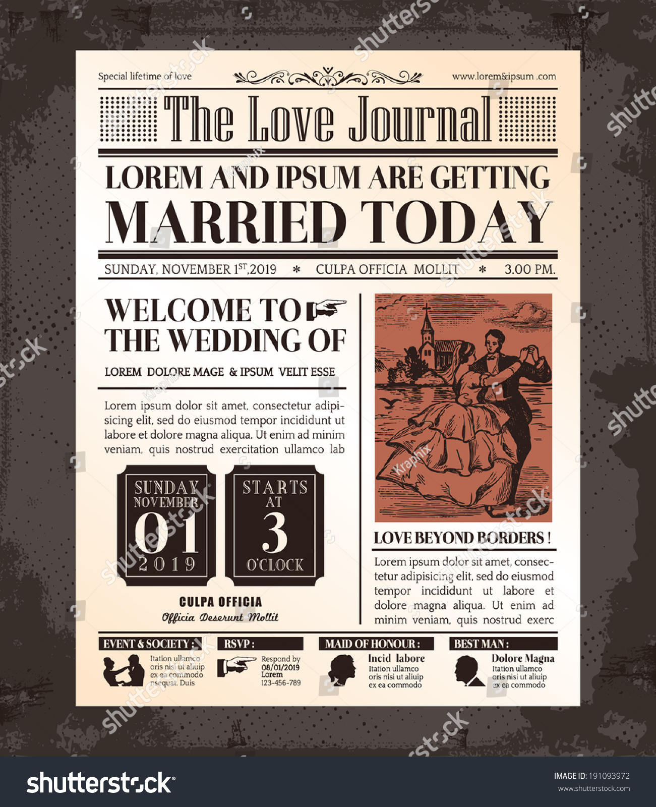 Vintage Newspaper Journal Wedding Invitation Vector Stock Vector Royalty Free