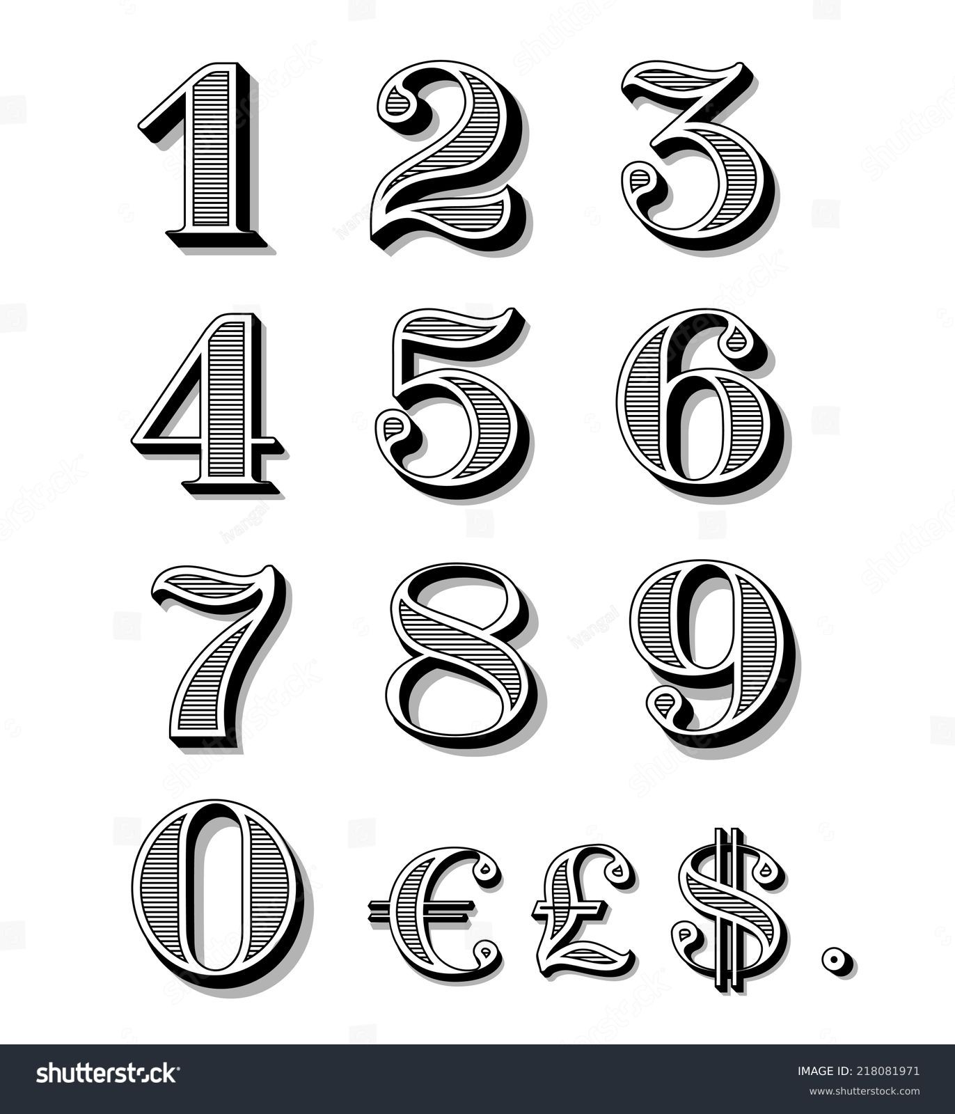 Download Vintage Numbers Set Including Dollar Euro Stock Vector ...