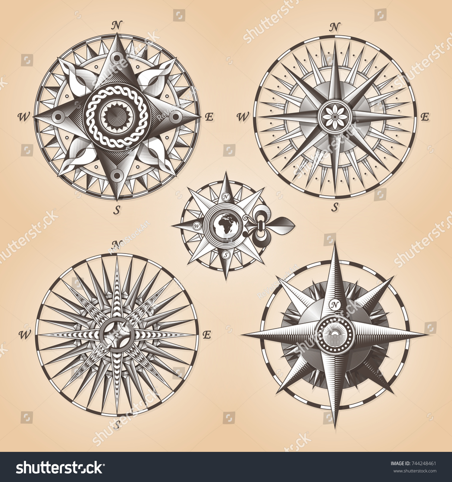 Vintage Old Antique Nautical Compass Rose Stock Vector (Royalty Free ...