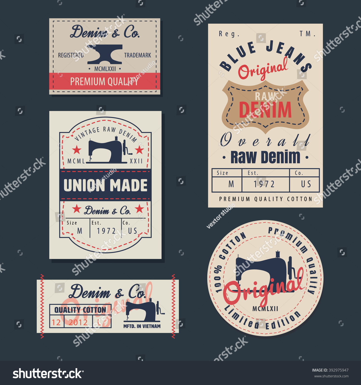 Vintage Original Blue Jeans Raw Denim Labels,Genuine Exclusive Brands ...