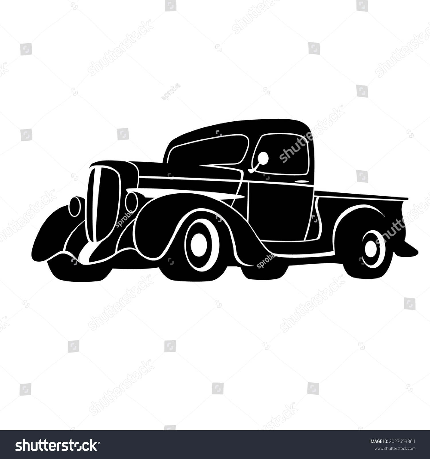 SVG of vintage pickup car,vector illustration, black silhouette svg