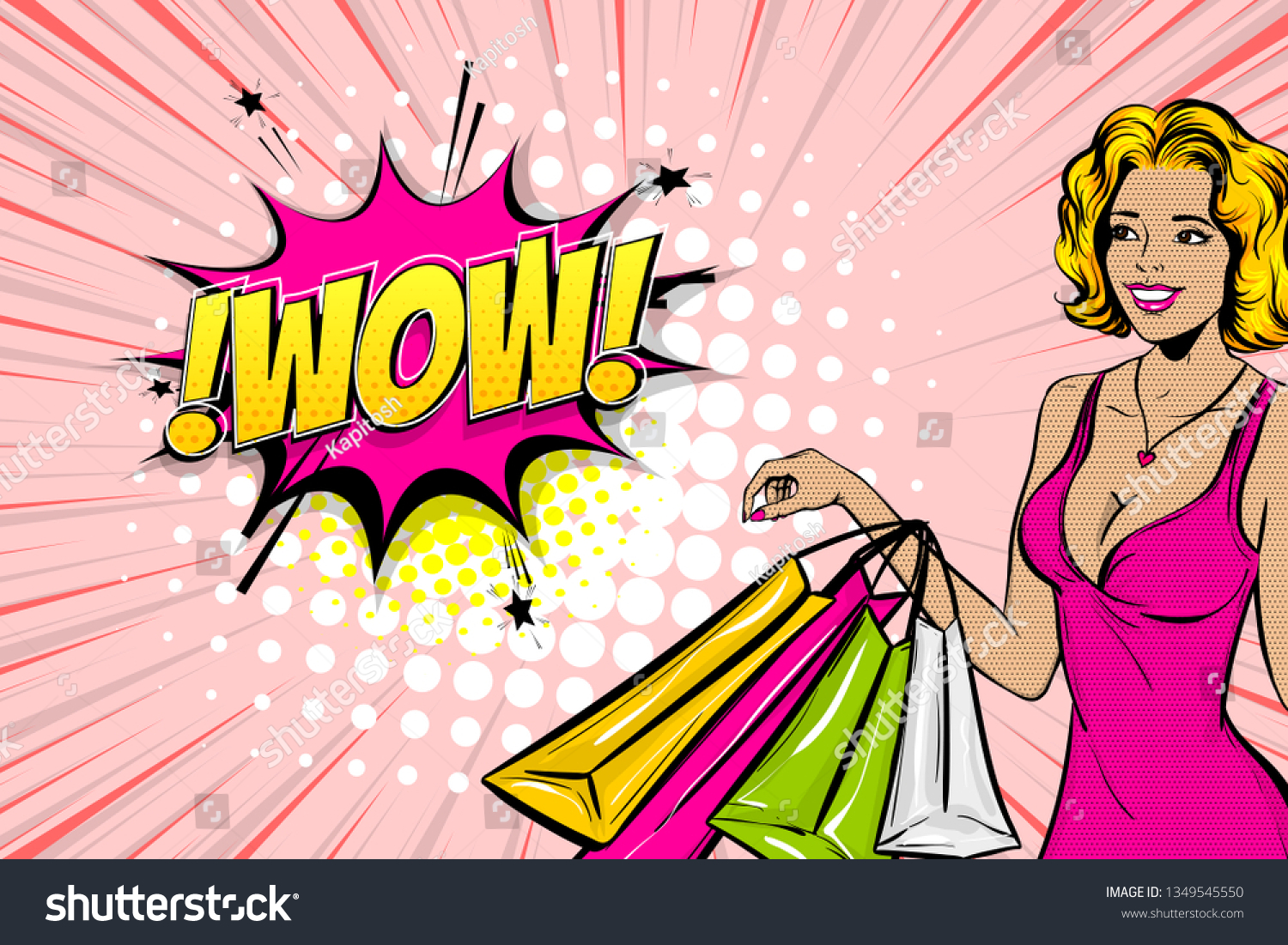 Vintage Pop Art Girl Shopping Halftone Stock Vector Royalty Free