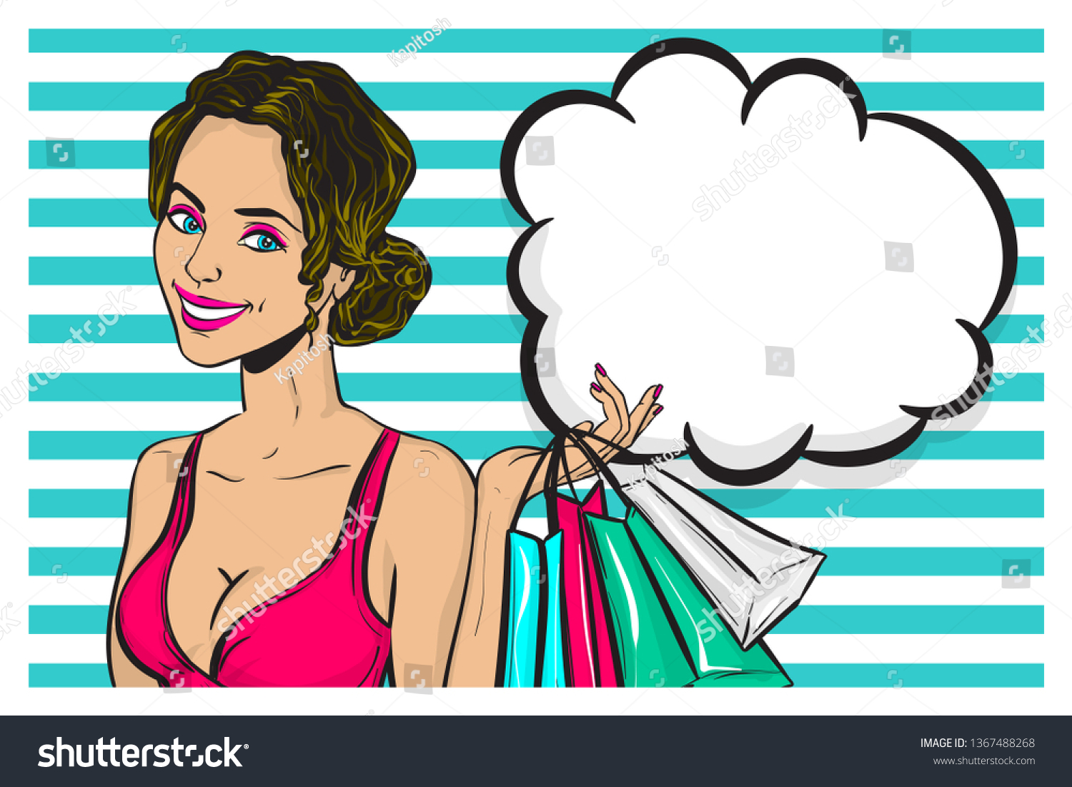 Vintage Pop Art Girl Shopping Halftone Stock Vector Royalty Free