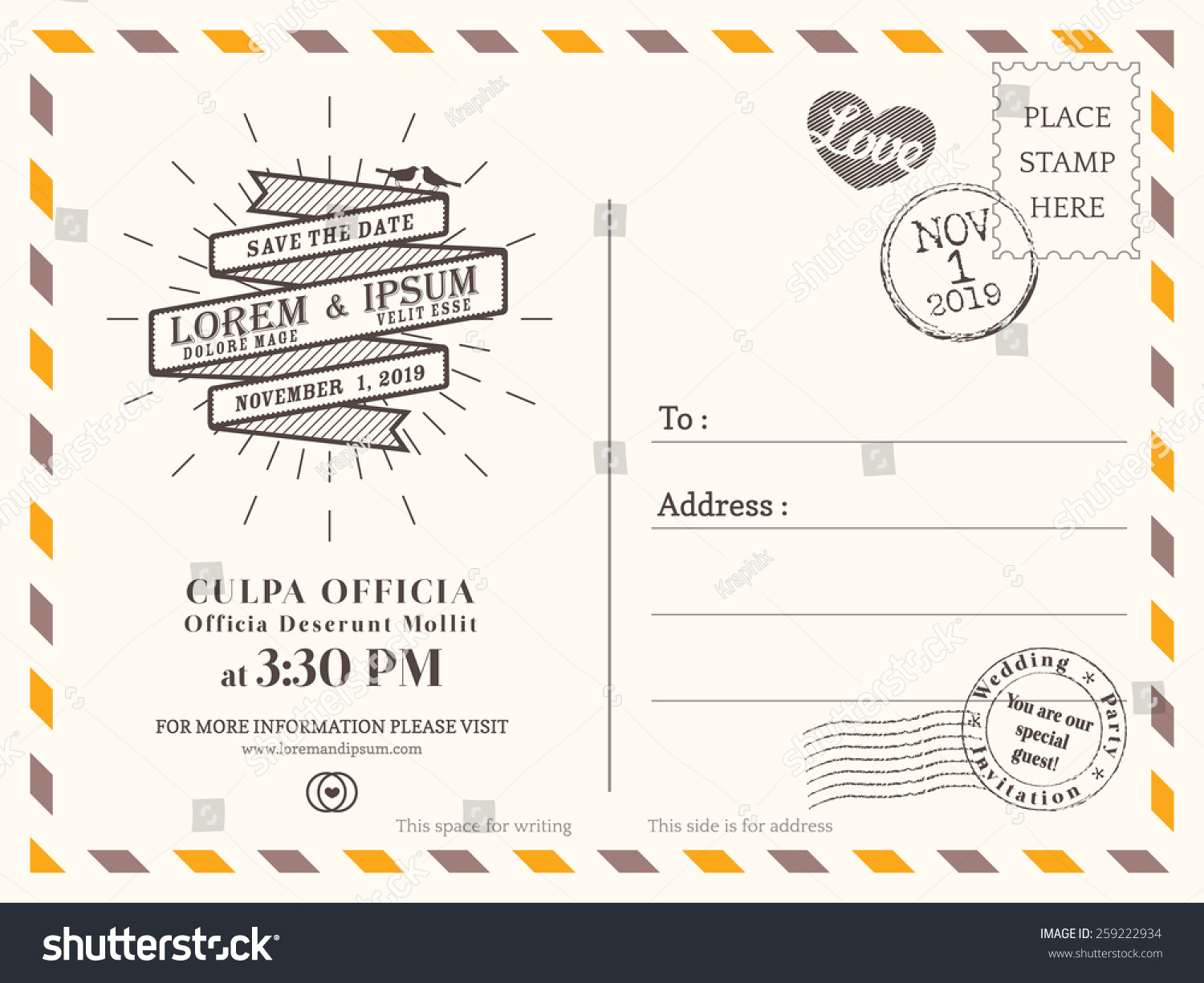 Vintage Postcard Background Vector Template Wedding Stock Vector