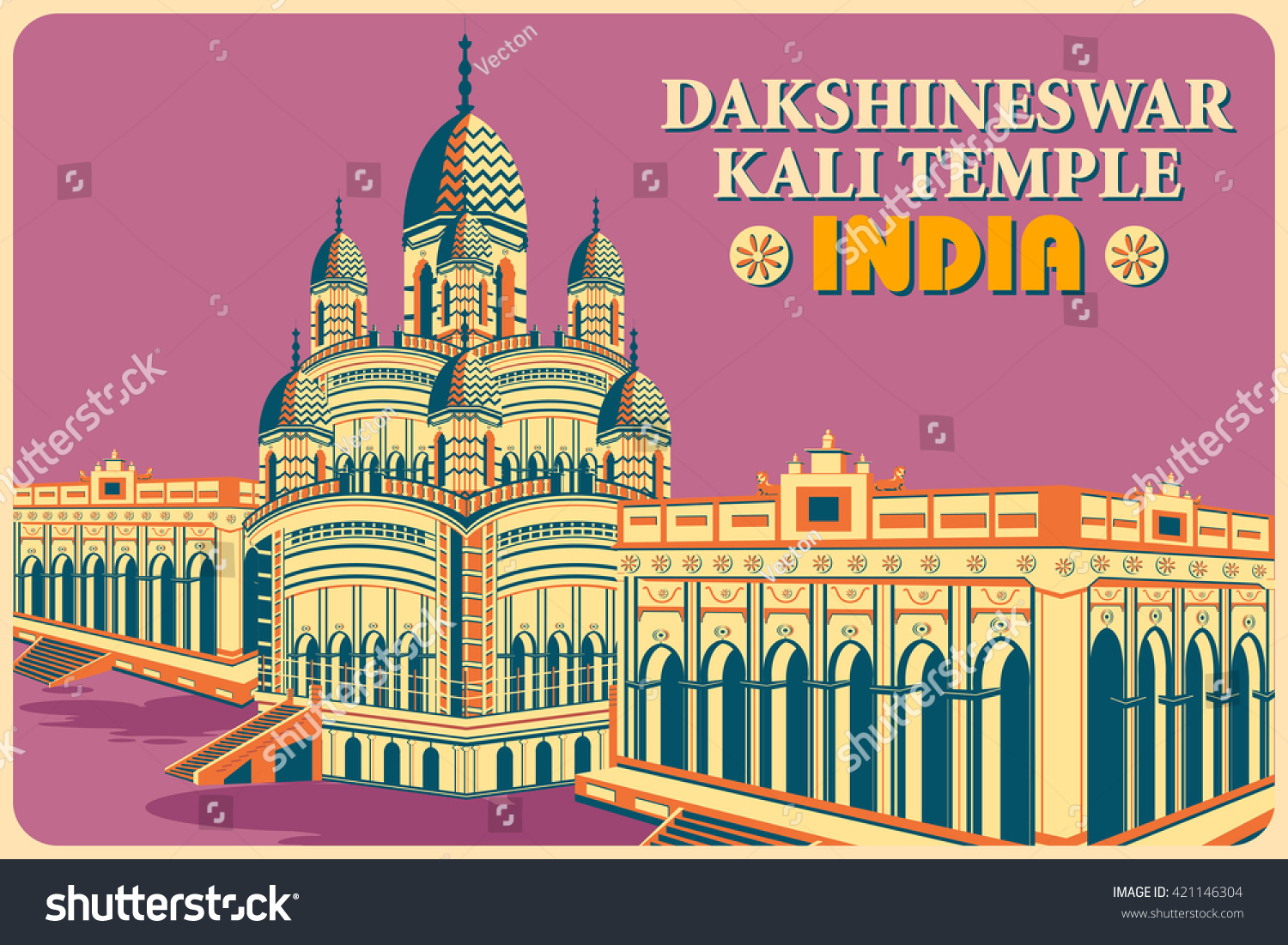 Vintage Poster Of Dakshineswar Kali Temple In Kolkata, Famous Monument ...