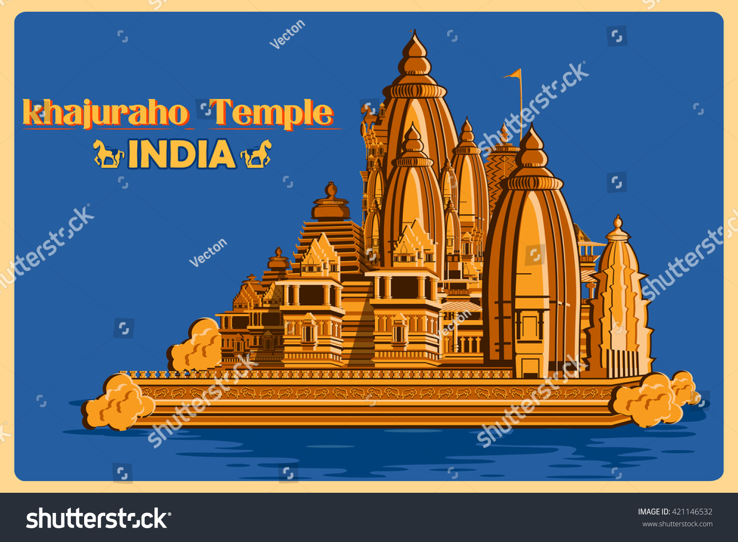 Vintage Poster Khajuraho Temple Madhya Pradesh Stock Vector 421146532 ...