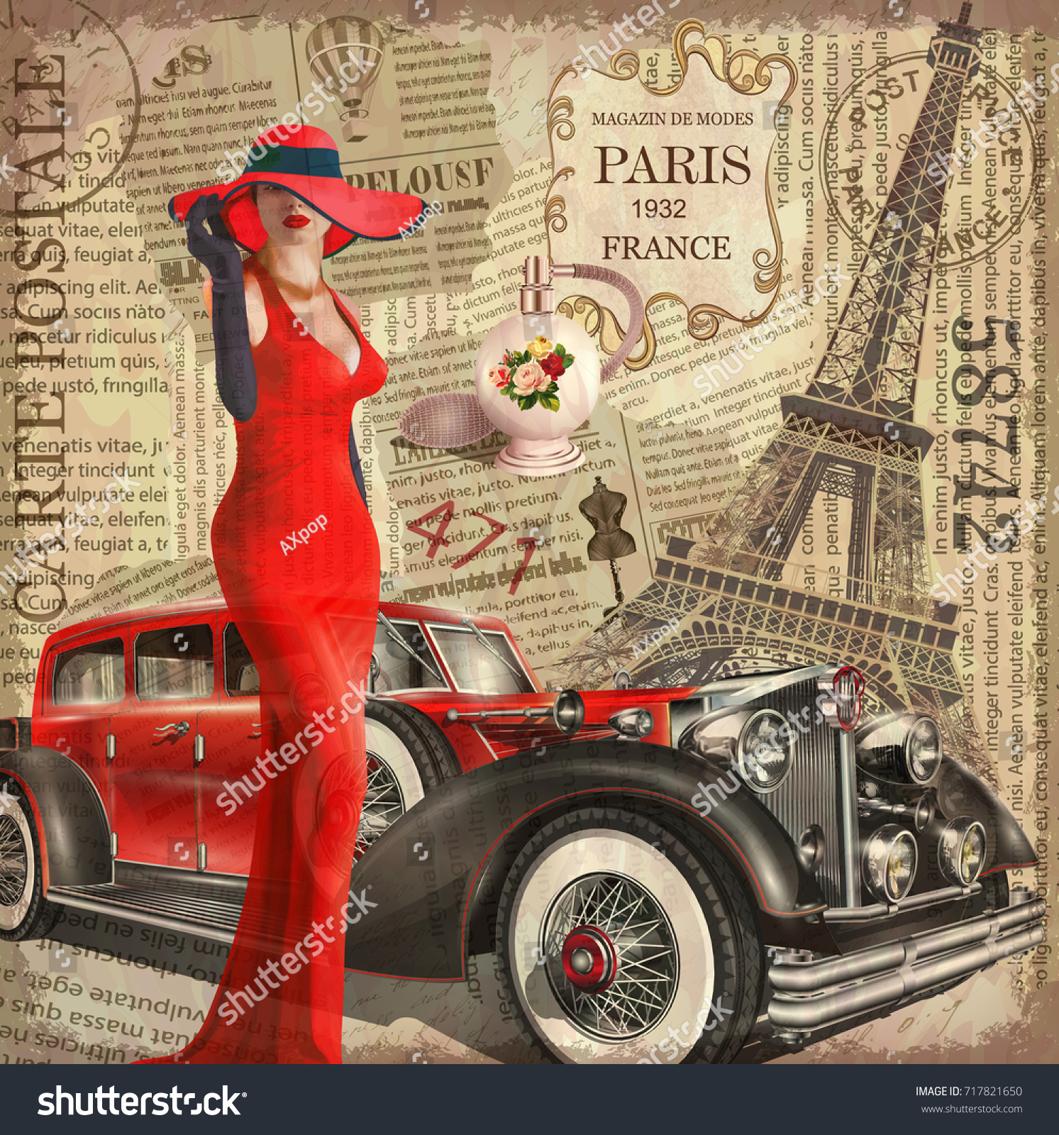 SVG of Vintage poster Paris torn newspaper background. svg