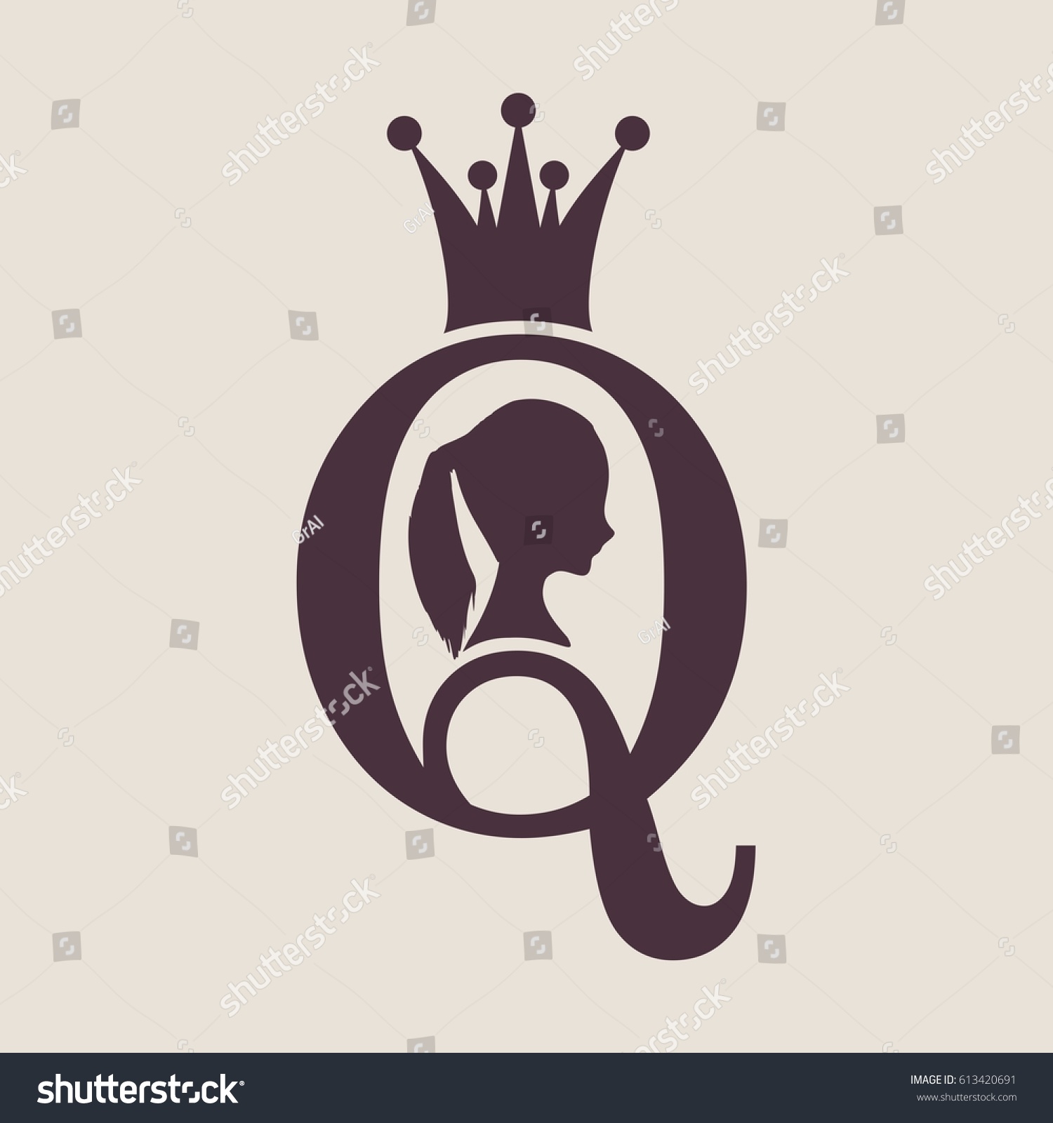 Vintage Queen Silhouette Medieval Queen Profile Stock 