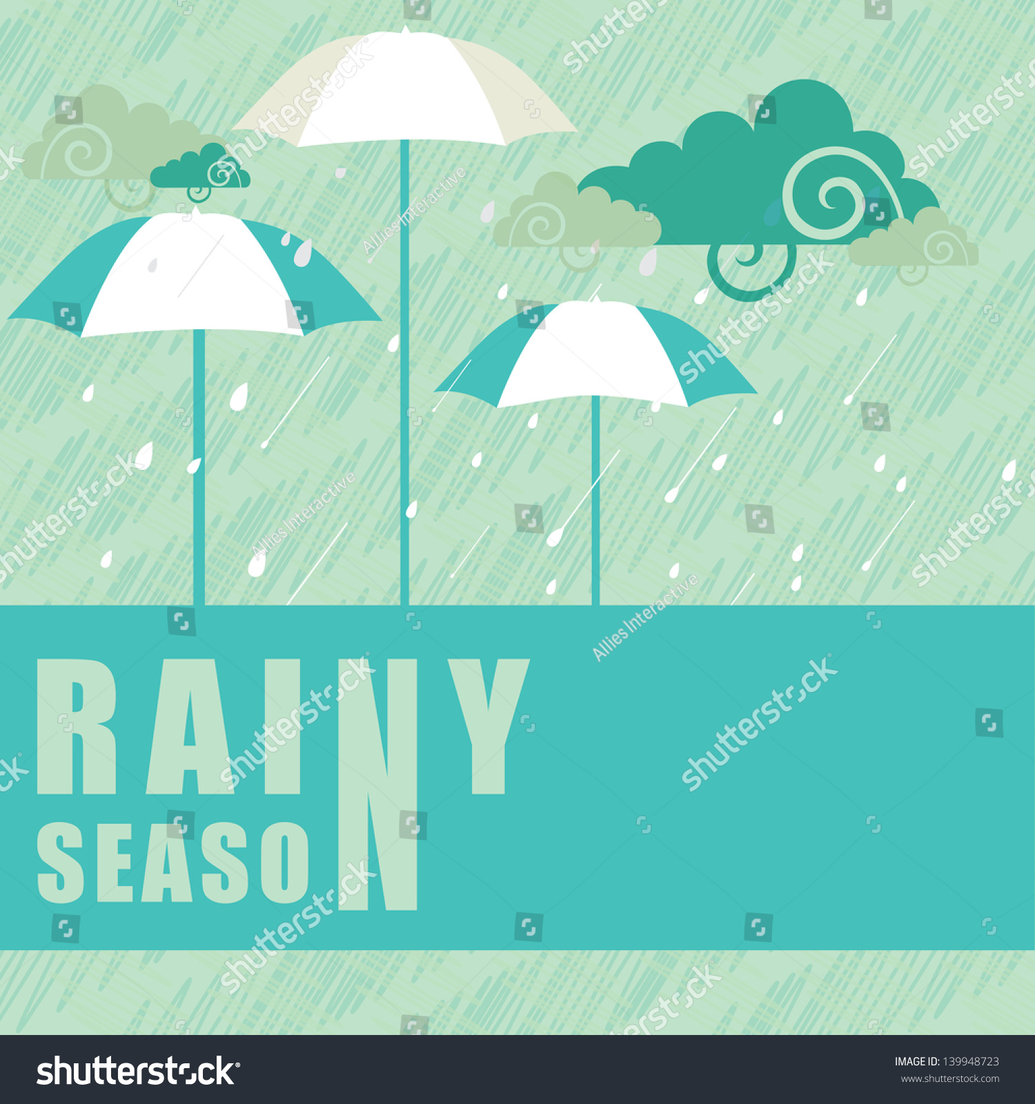 Vintage Rainy Season Background Clouds Umbrella Stock Vector 139948723 ...