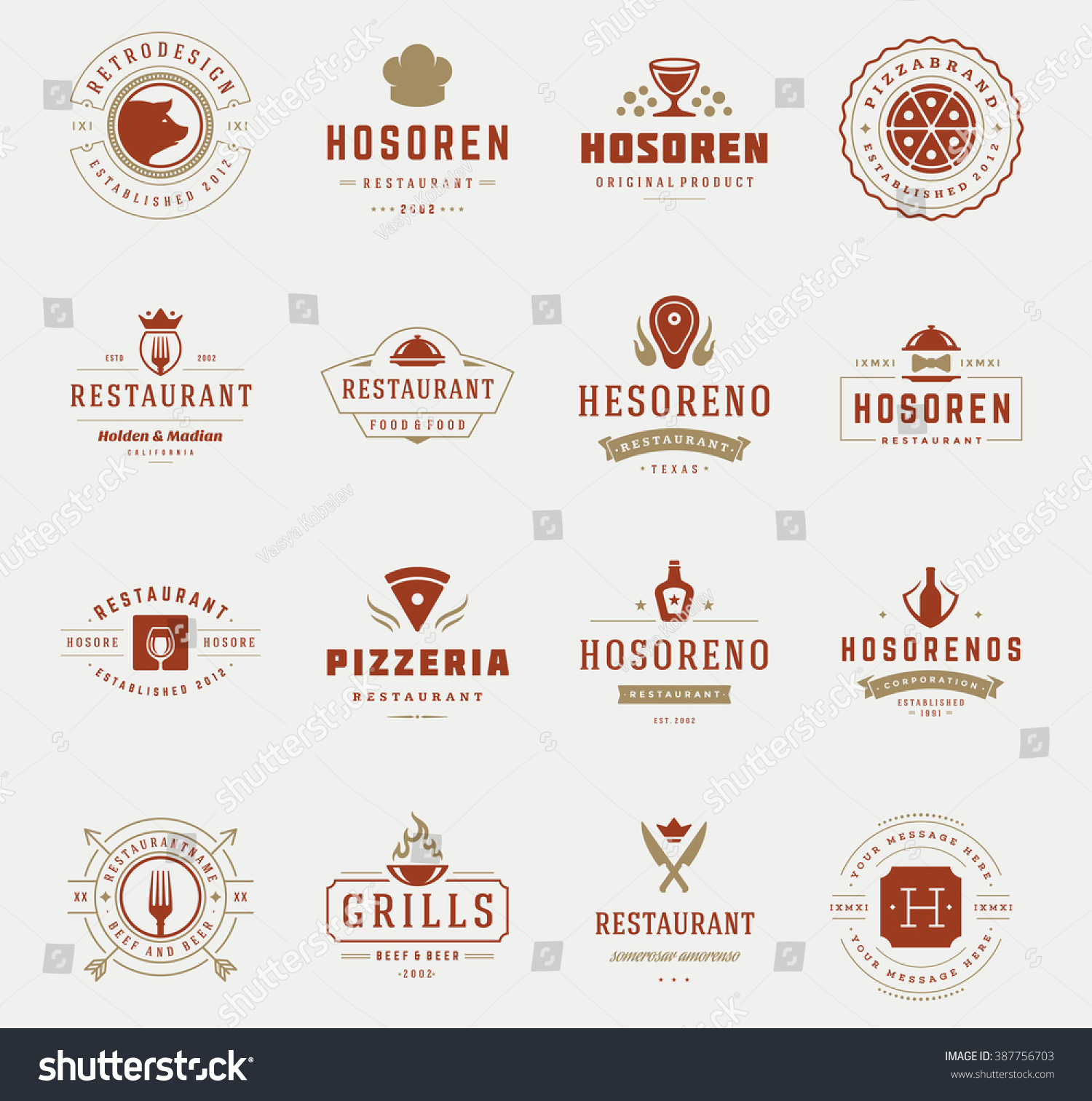 Vintage Restaurant Logos Design Templates Set Stock Vector (Royalty ...