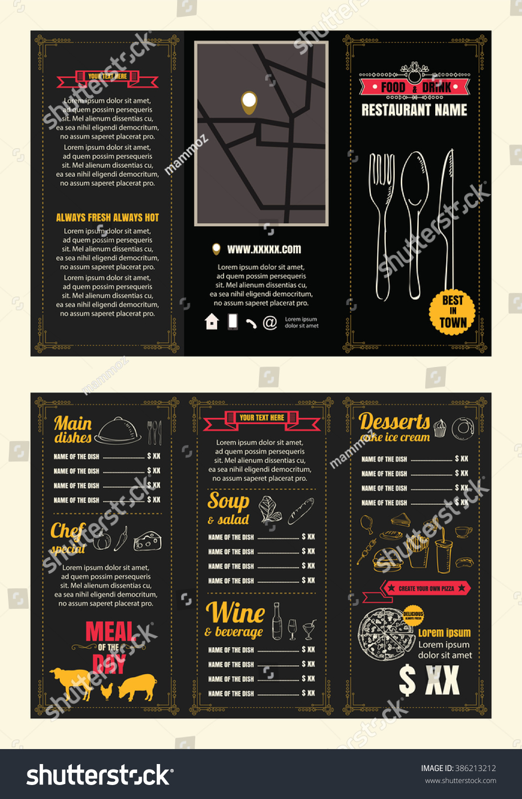 Vintage Restaurant Menu Design Pamphlet Vector Stock Vector Royalty Free 386213212 Shutterstock 