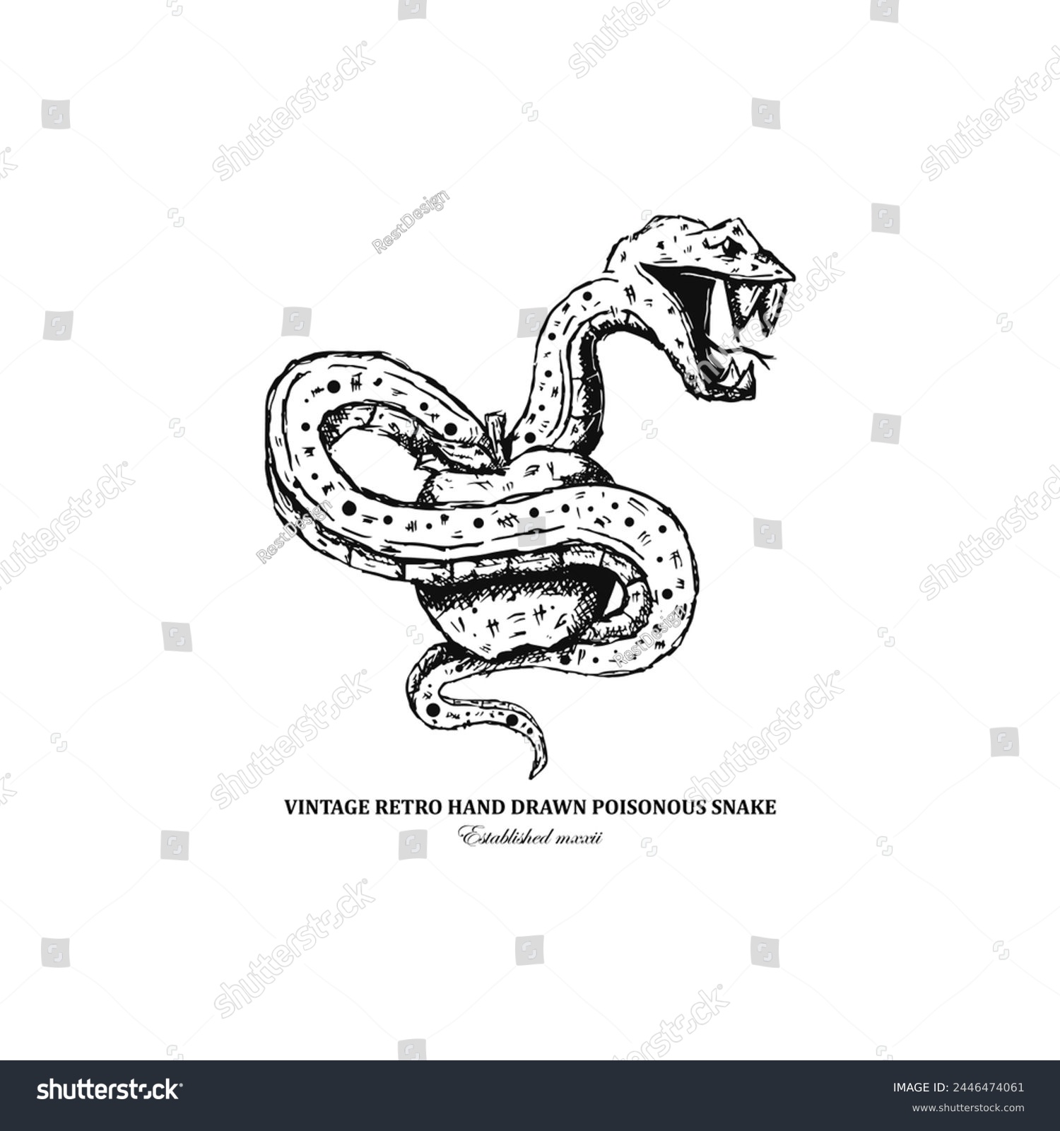 SVG of Vintage retro hand drawn viper snake with apple vector art illustration svg