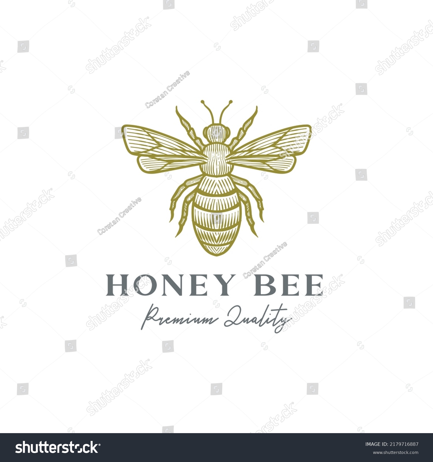 Vintage Retro Honey Bee Label Logo Stock Vector (Royalty Free ...