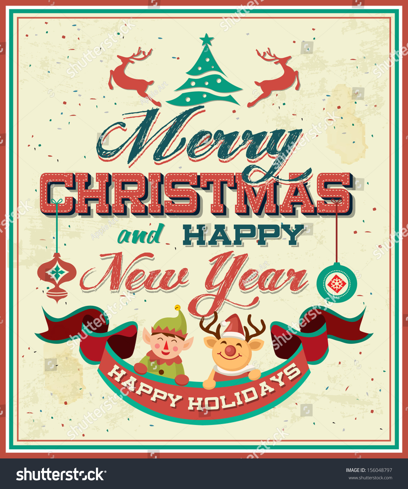 Vintage Retro Merry Christmas Poster Stock Vector 156048797 - Shutterstock