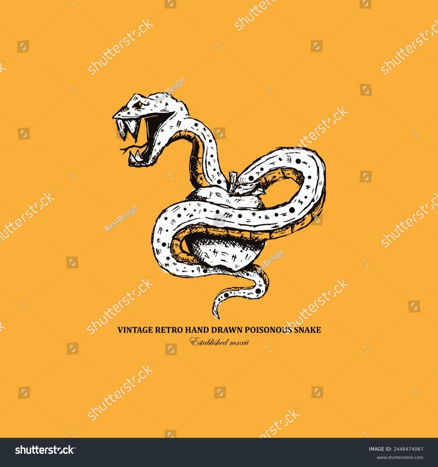 SVG of Vintage retro sketch art poison snake with apple isolated on yellow background svg