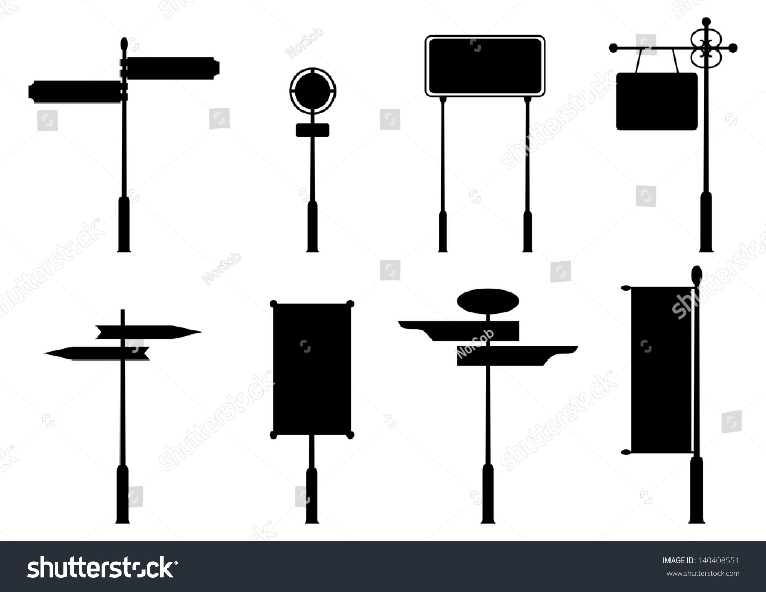 Vintage Road Signs Set Black Silhouettes Stock Vector 140408551 ...